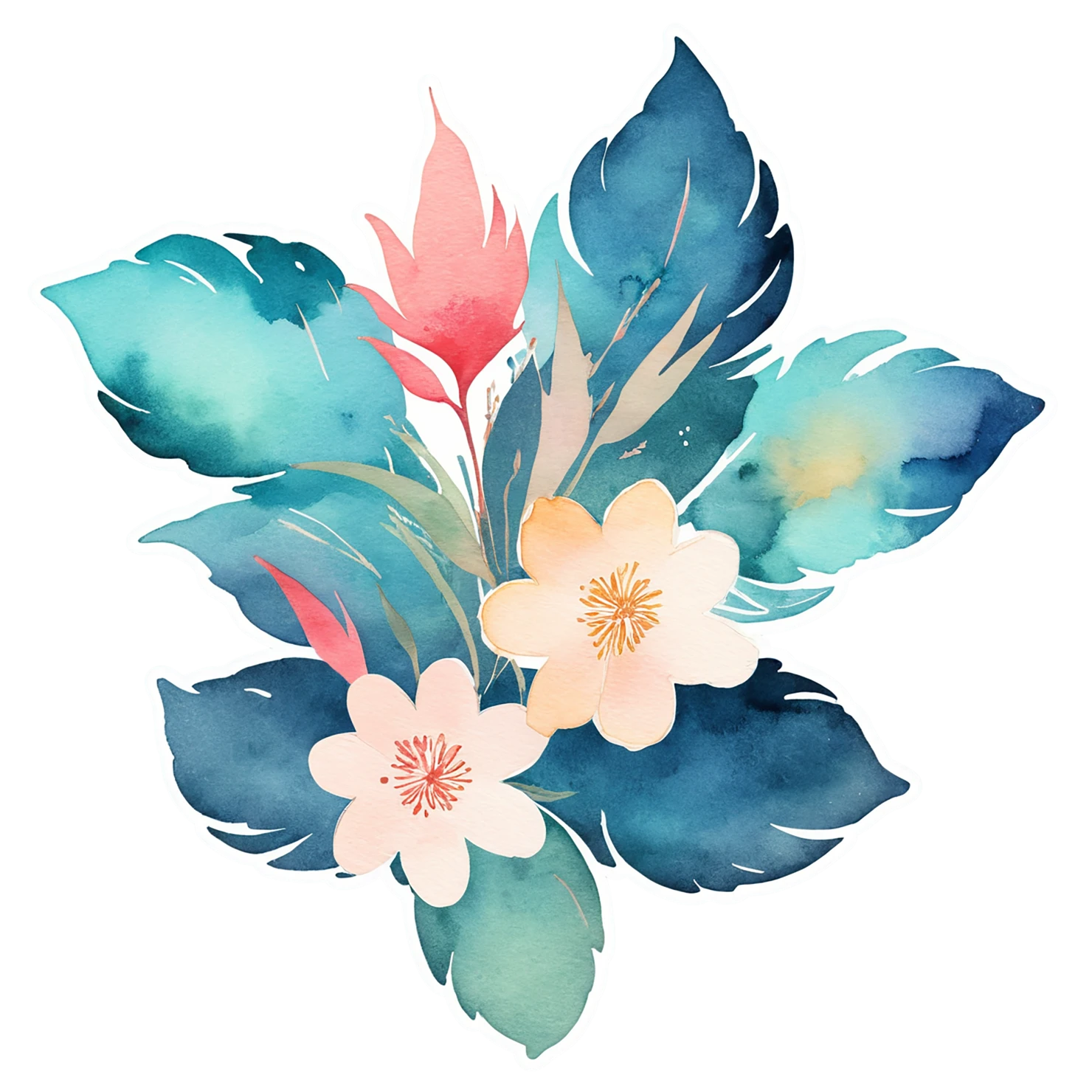 Floral watercolor sticker isolated on transparent background #16432