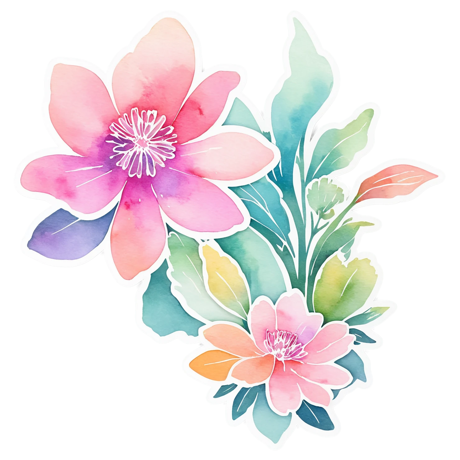 Floral watercolor sticker isolated on transparent background #16433