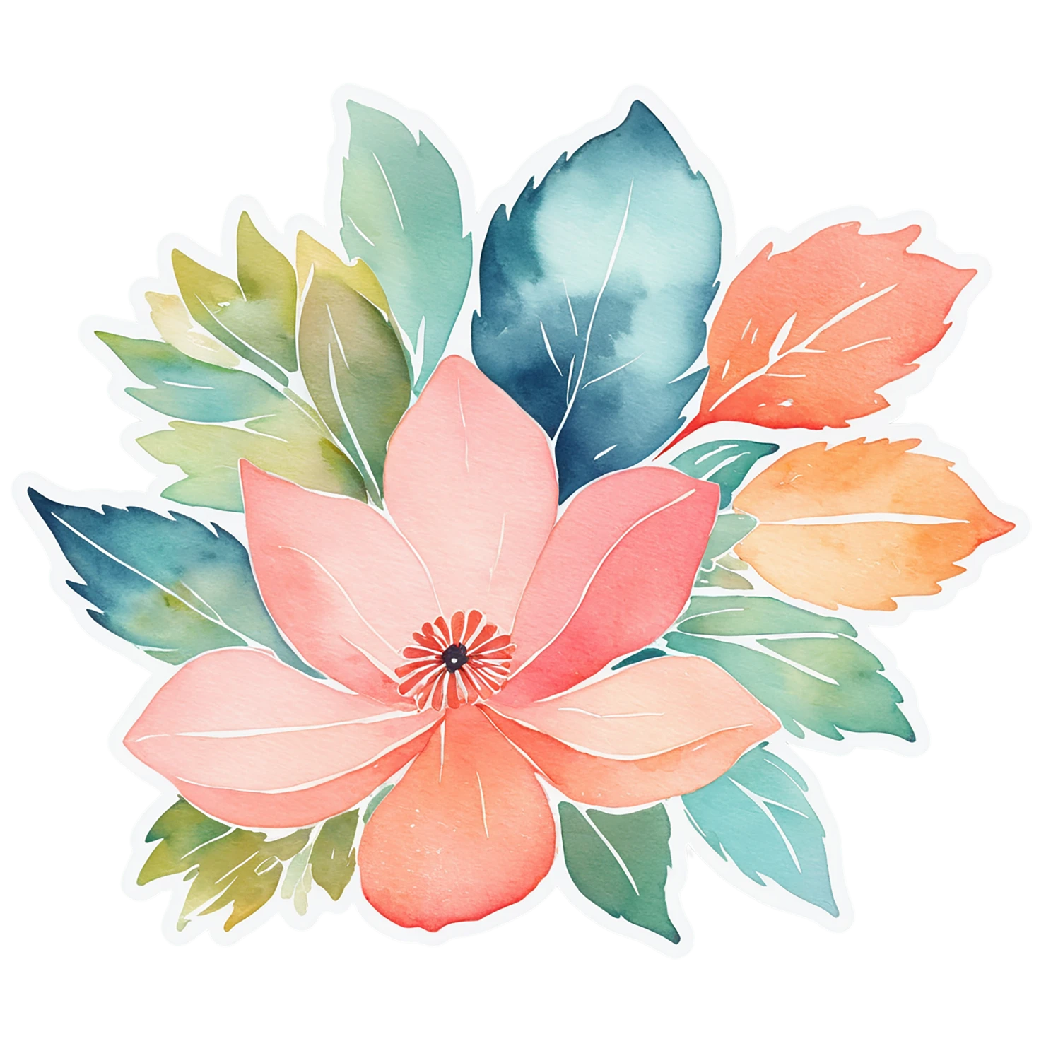 Floral watercolor sticker isolated on transparent background #16440