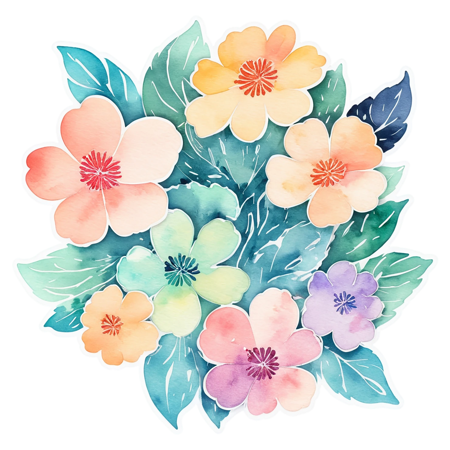 Floral watercolor sticker isolated on transparent background #16444