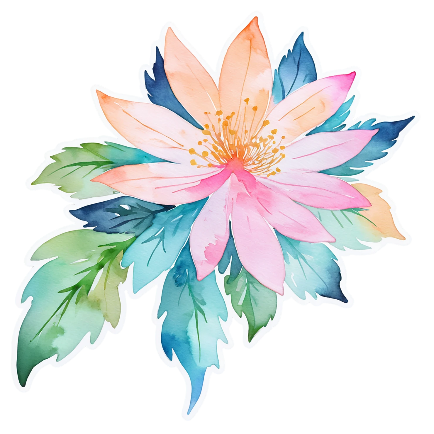 Floral watercolor sticker isolated on transparent background #16445