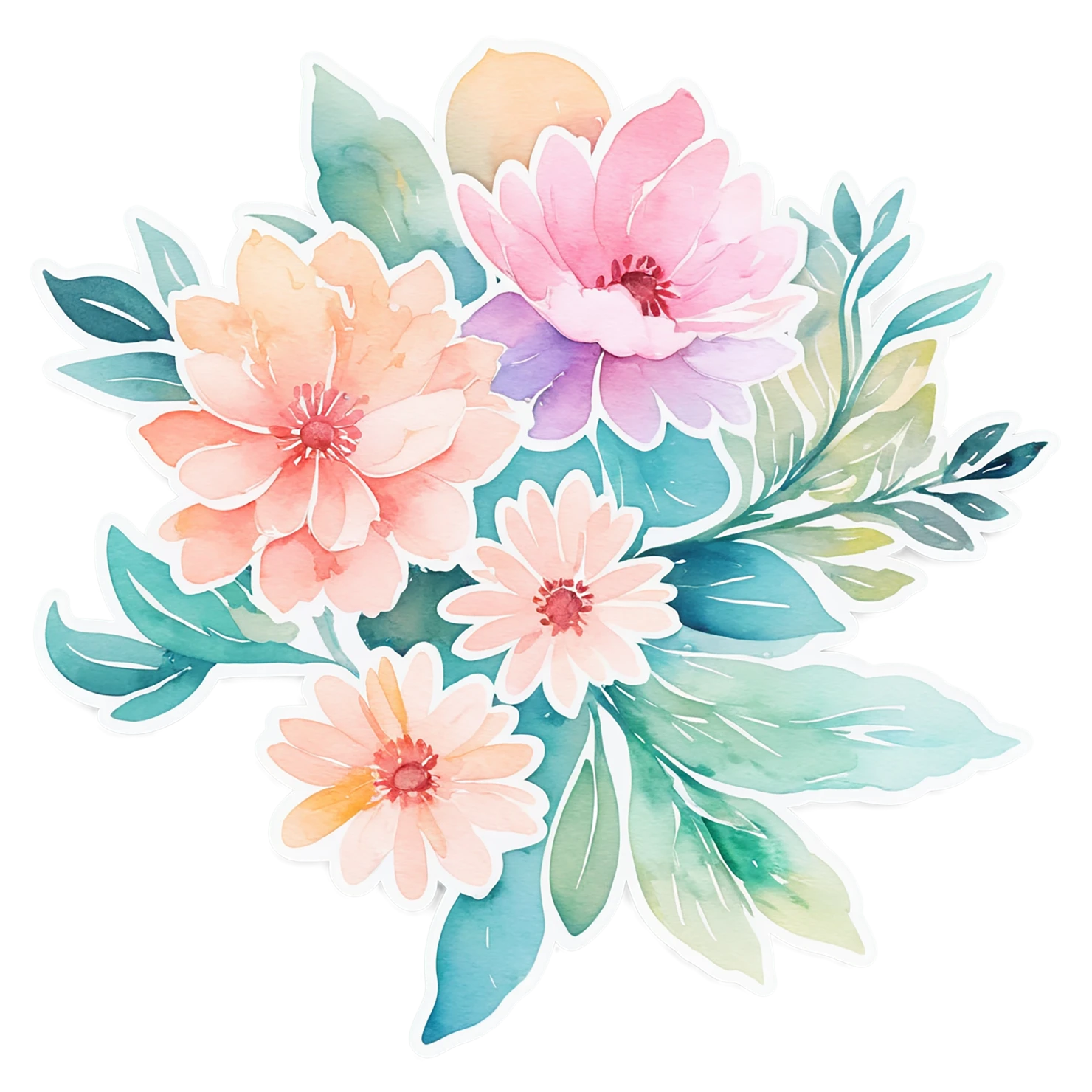 Floral watercolor sticker isolated on transparent background #16446