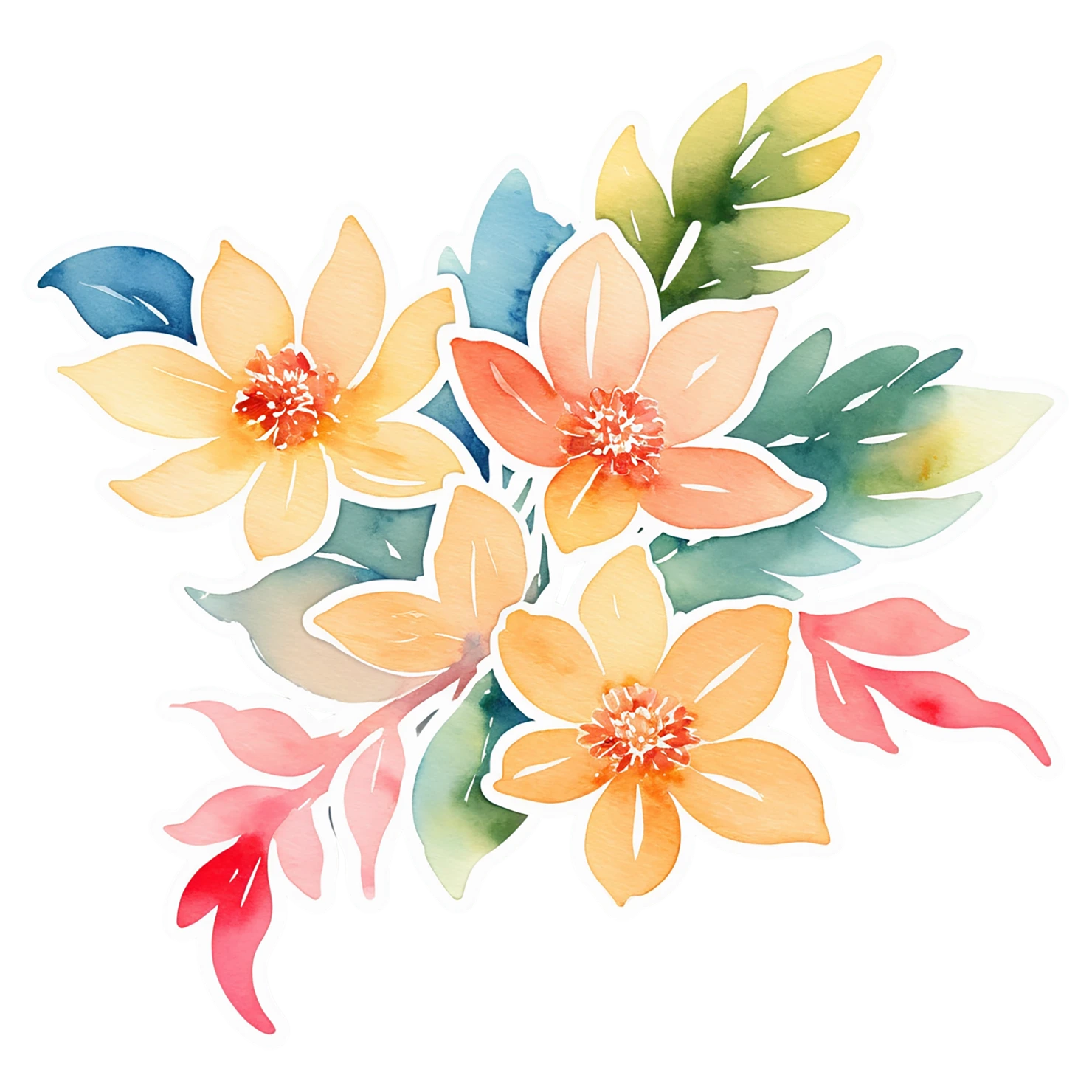 Floral watercolor sticker isolated on transparent background #16457