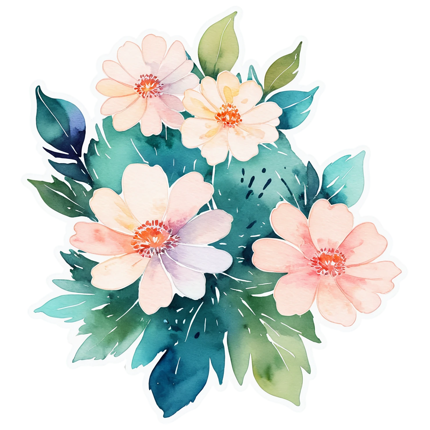 Floral watercolor sticker isolated on transparent background #16459