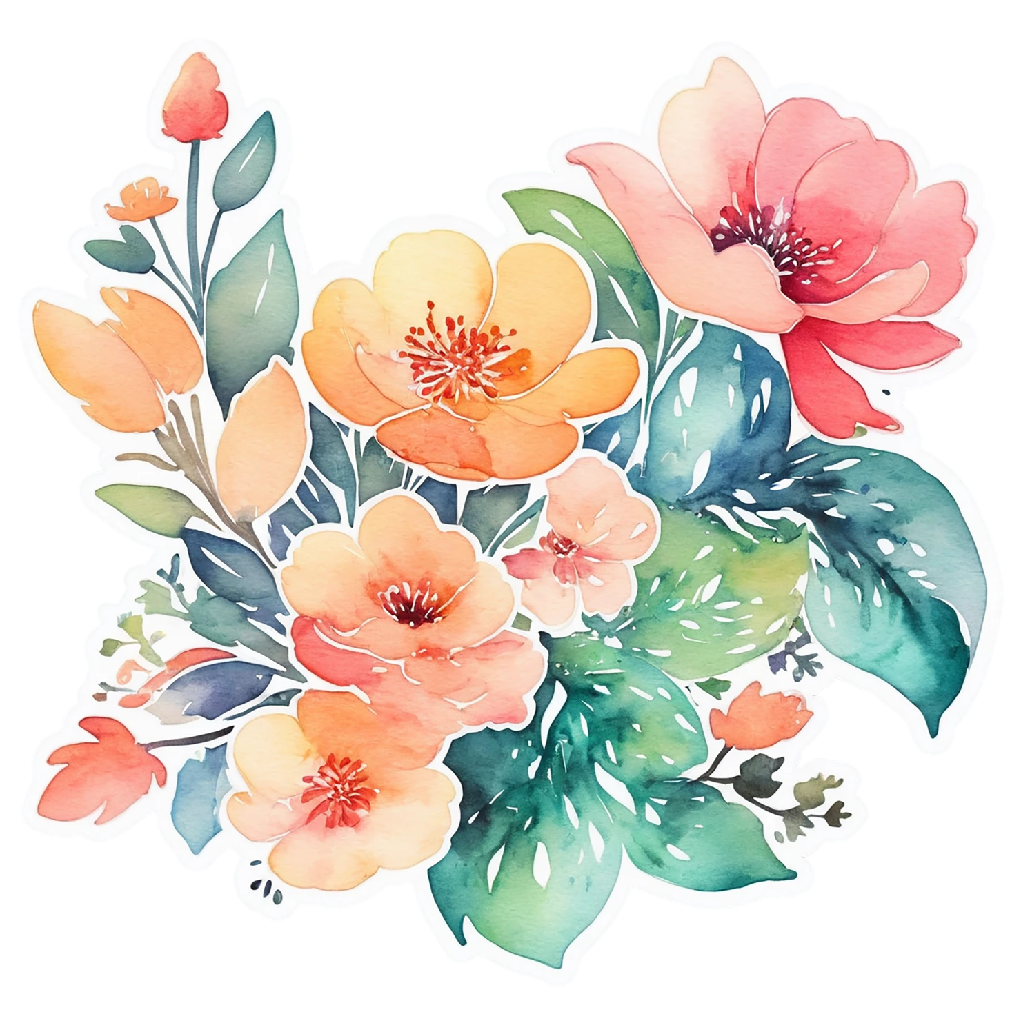 Floral watercolor sticker isolated on transparent background #16468