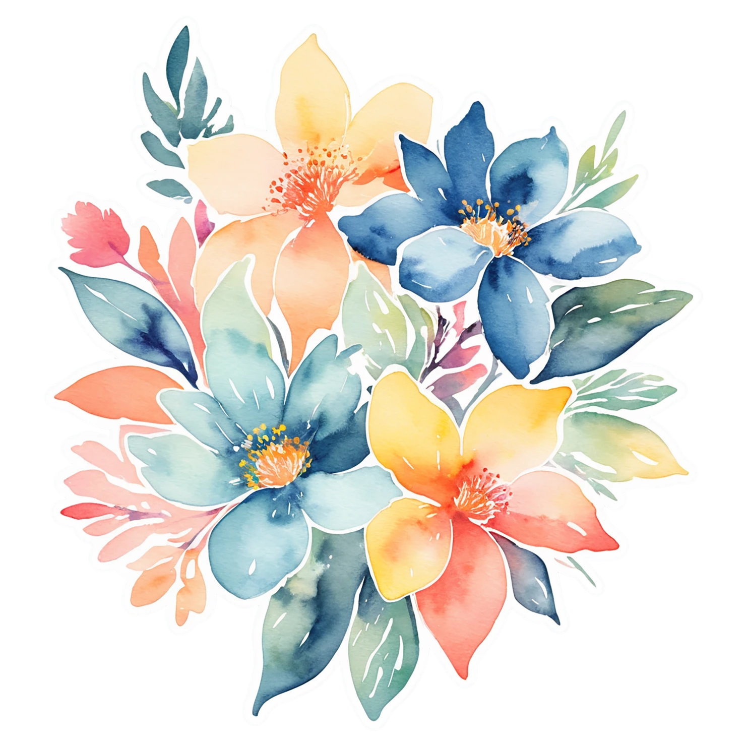 Floral watercolor sticker isolated on transparent background #16471