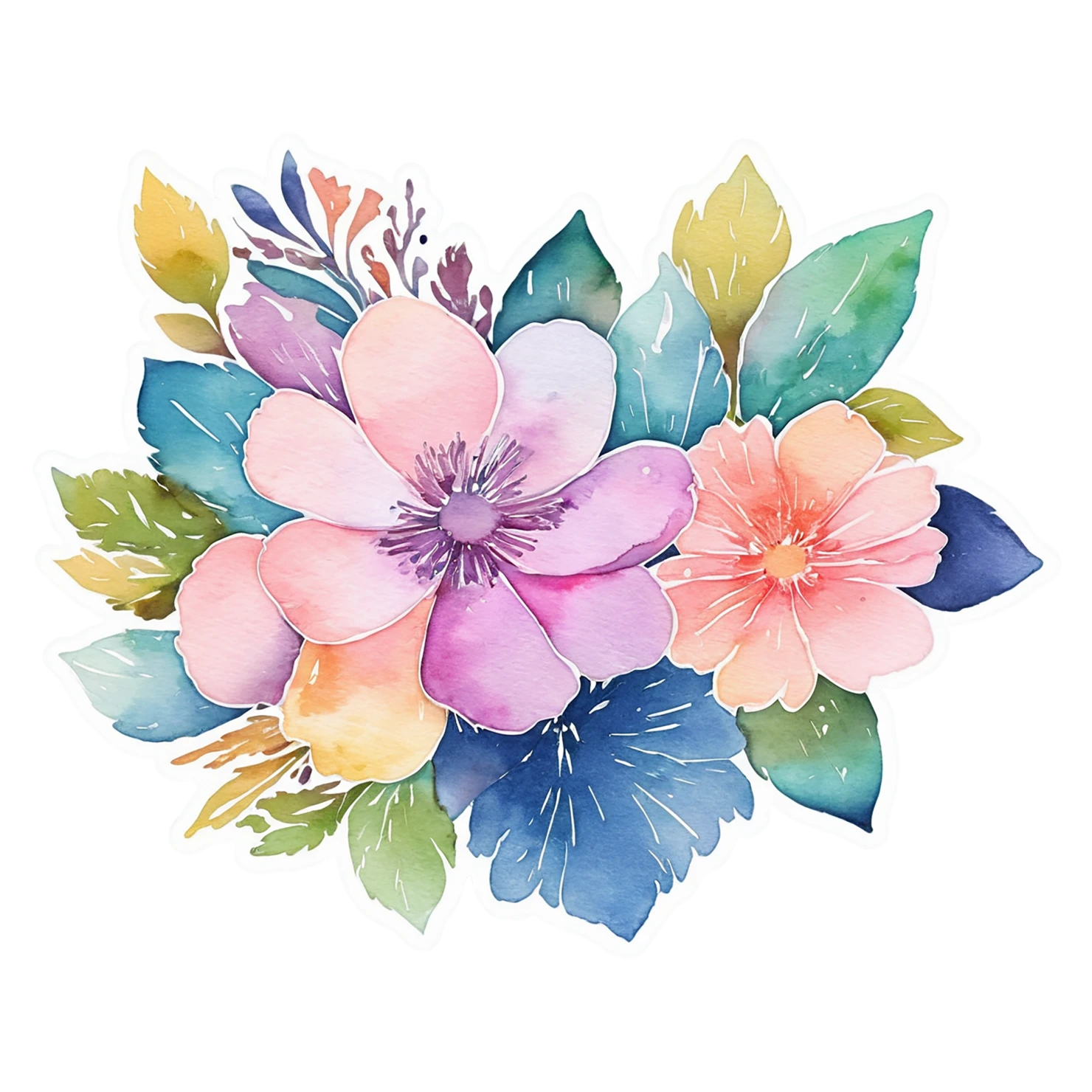Floral watercolor sticker isolated on transparent background #16480