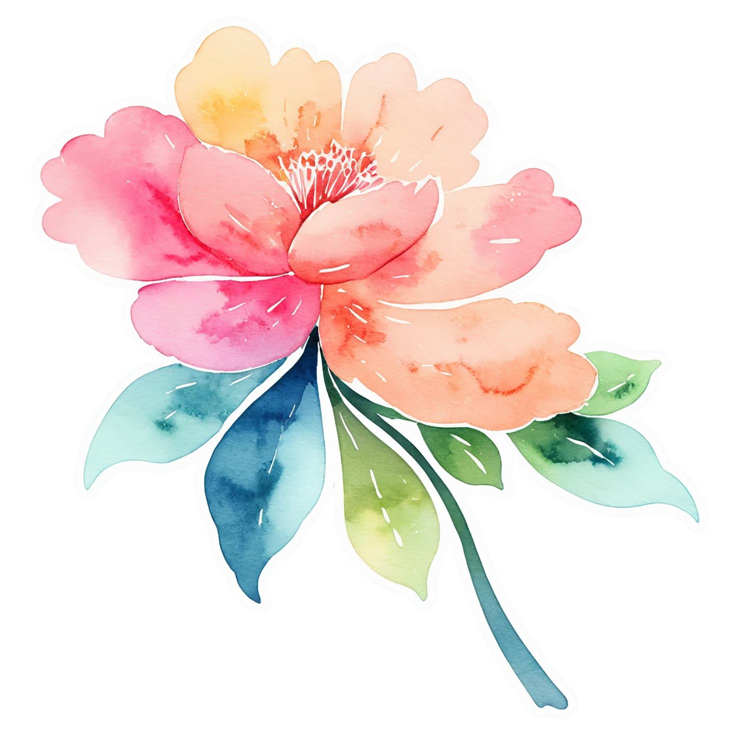 Floral watercolor sticker isolated on transparent background #16483
