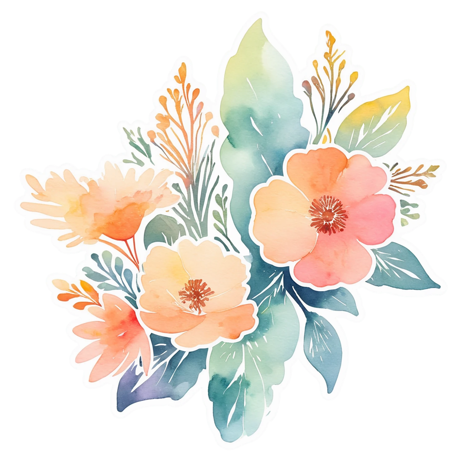 Floral watercolor sticker isolated on transparent background #16484