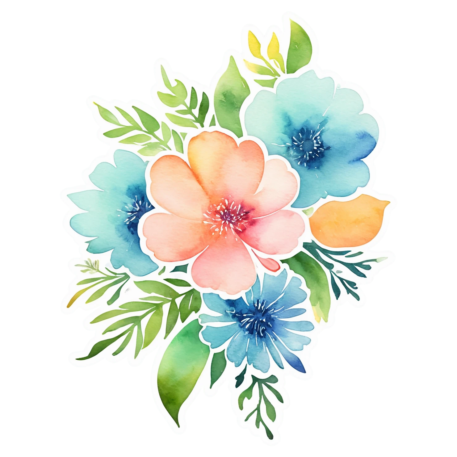 Floral watercolor sticker isolated on transparent background #16494