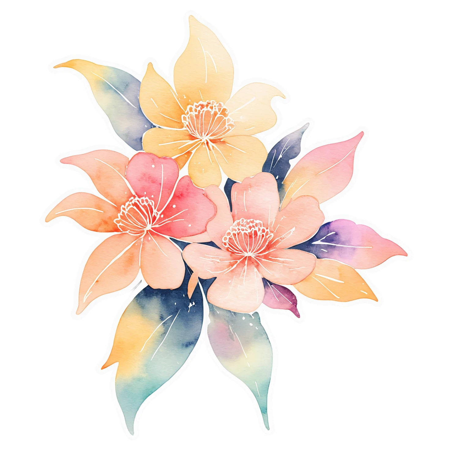 Floral watercolor sticker isolated on transparent background #16499