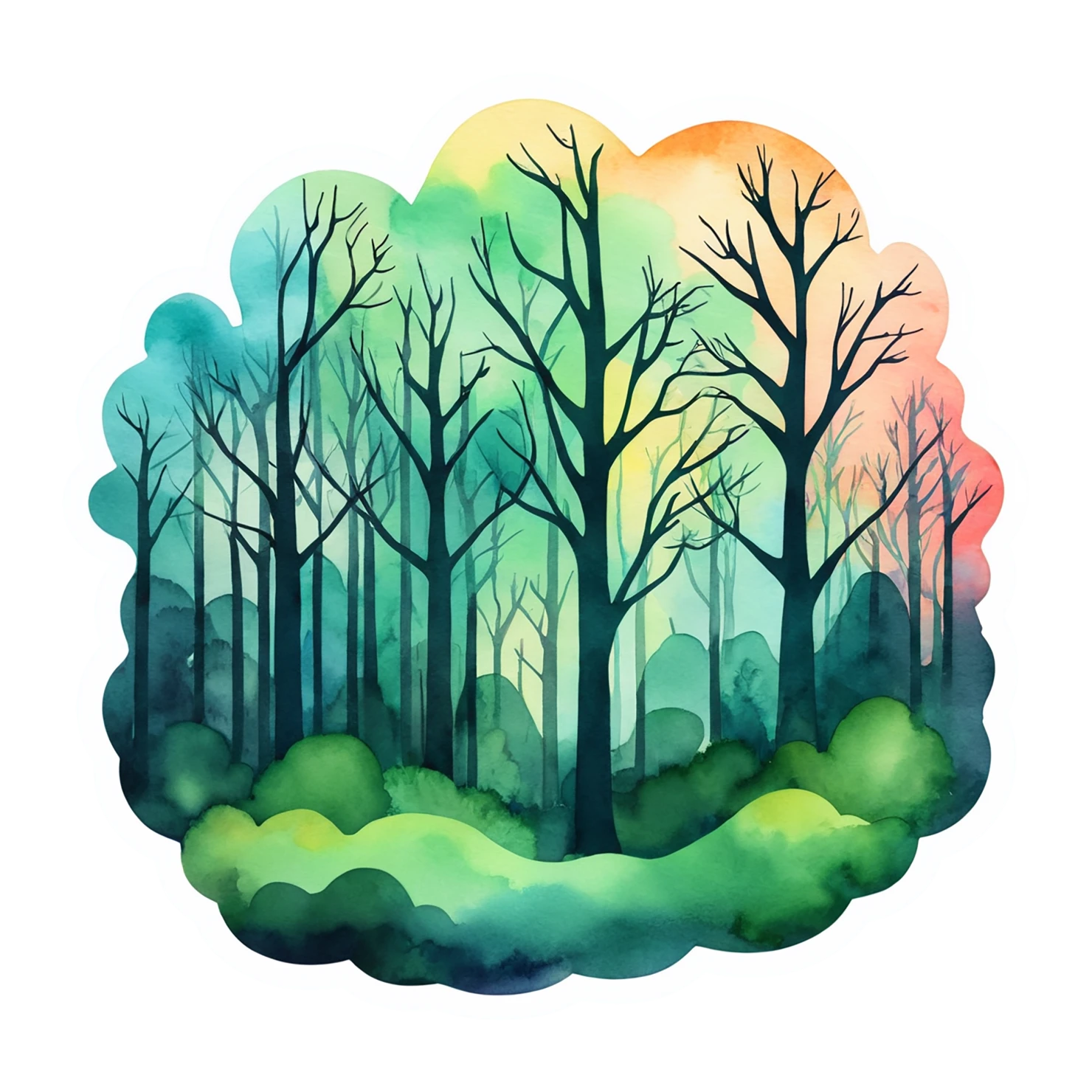 Forest watercolor sticker isolated on transparent background #16504