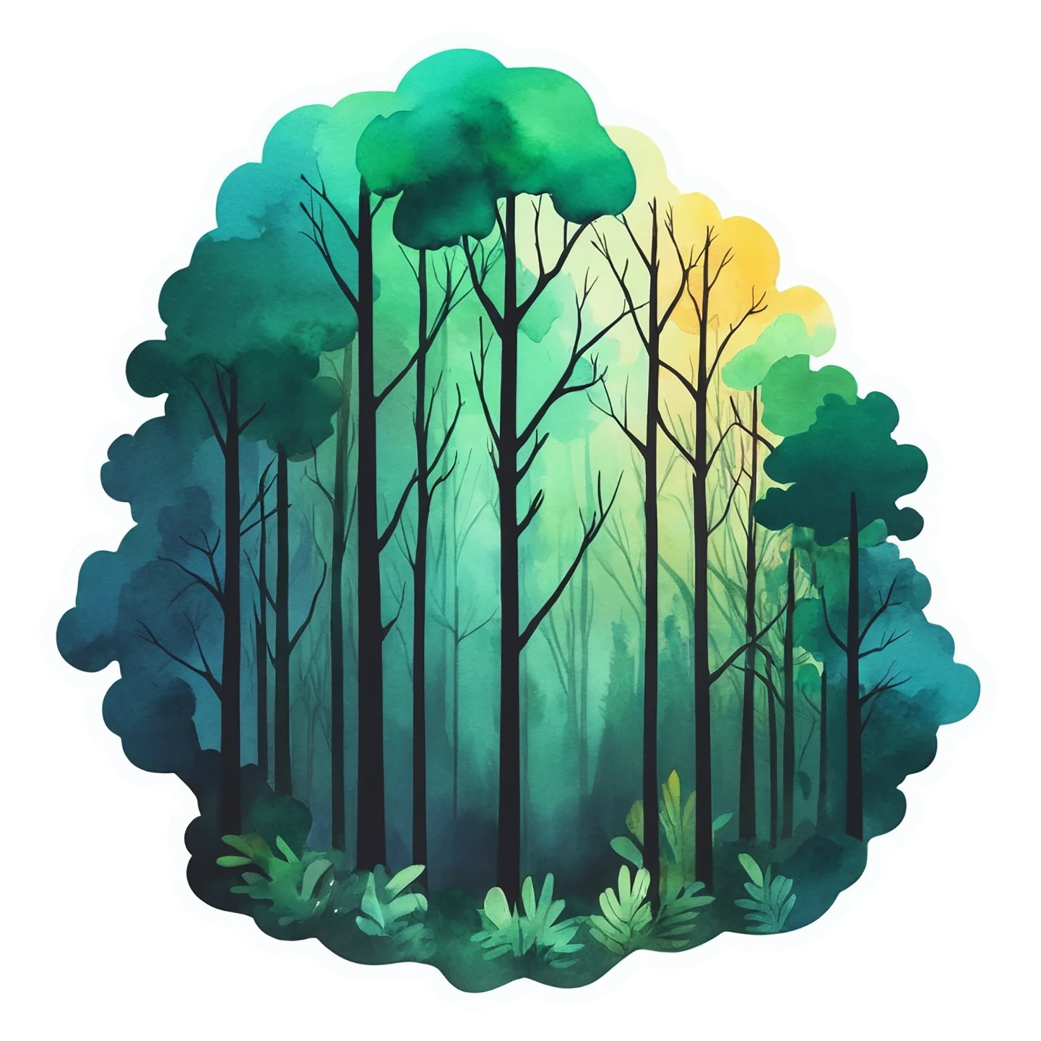 Forest watercolor sticker isolated on transparent background #16521