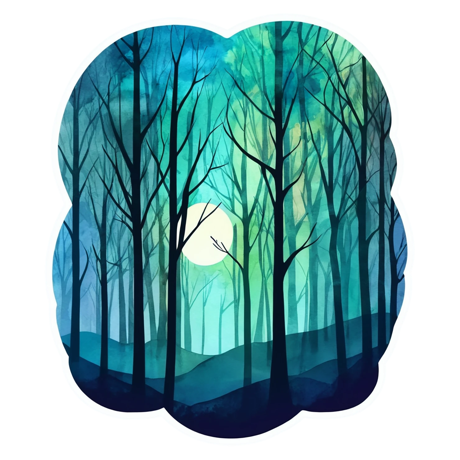 Forest watercolor sticker isolated on transparent background #16524