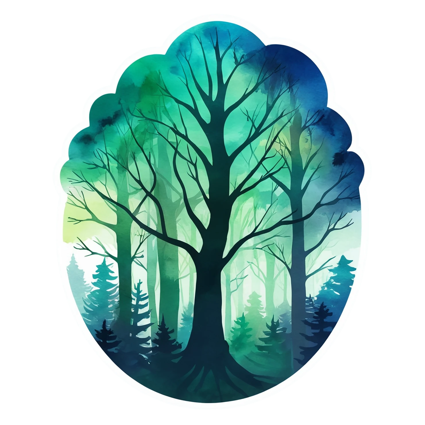 Forest watercolor sticker isolated on transparent background #16531