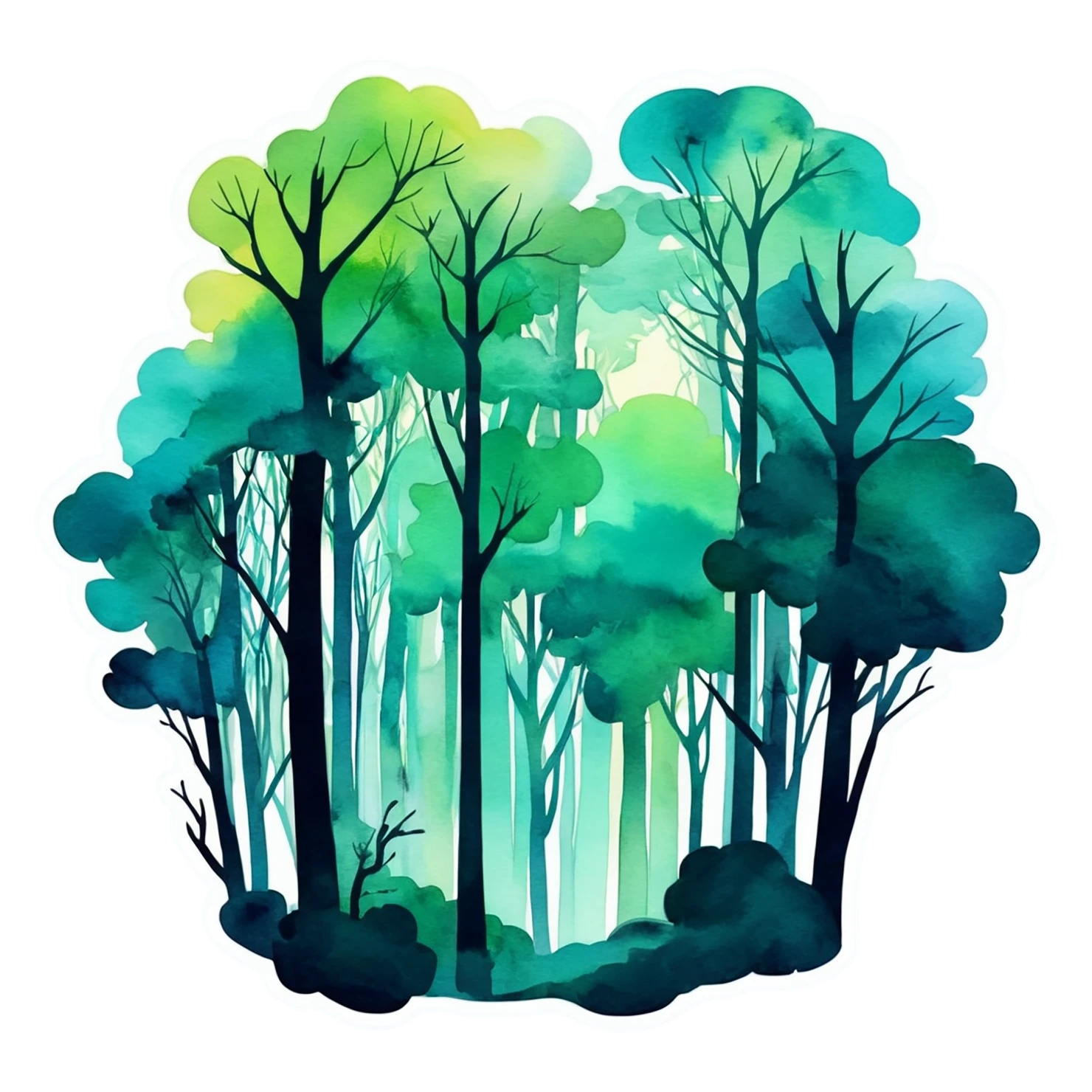 Forest watercolor sticker isolated on transparent background #16533