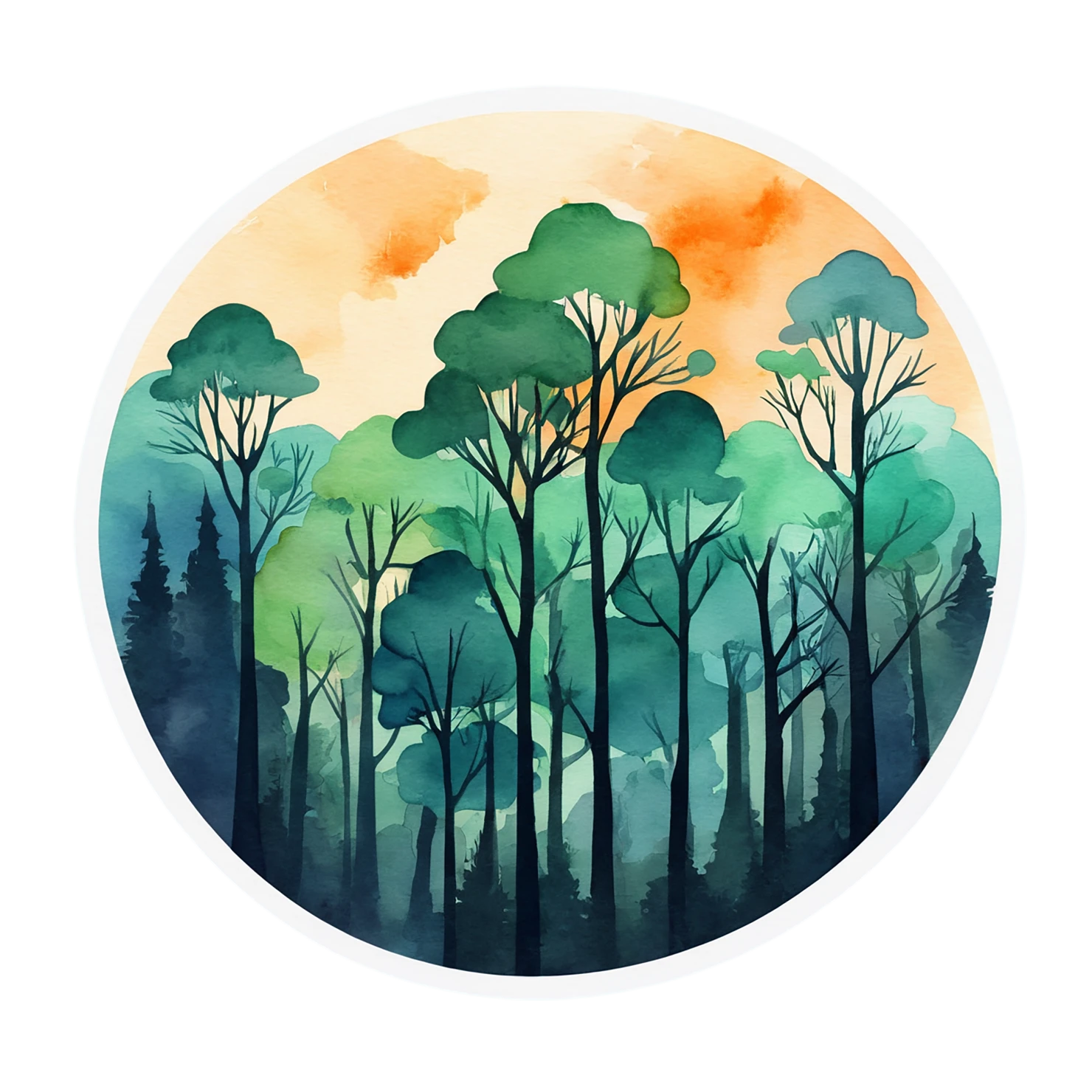 Forest watercolor sticker isolated on transparent background #16534