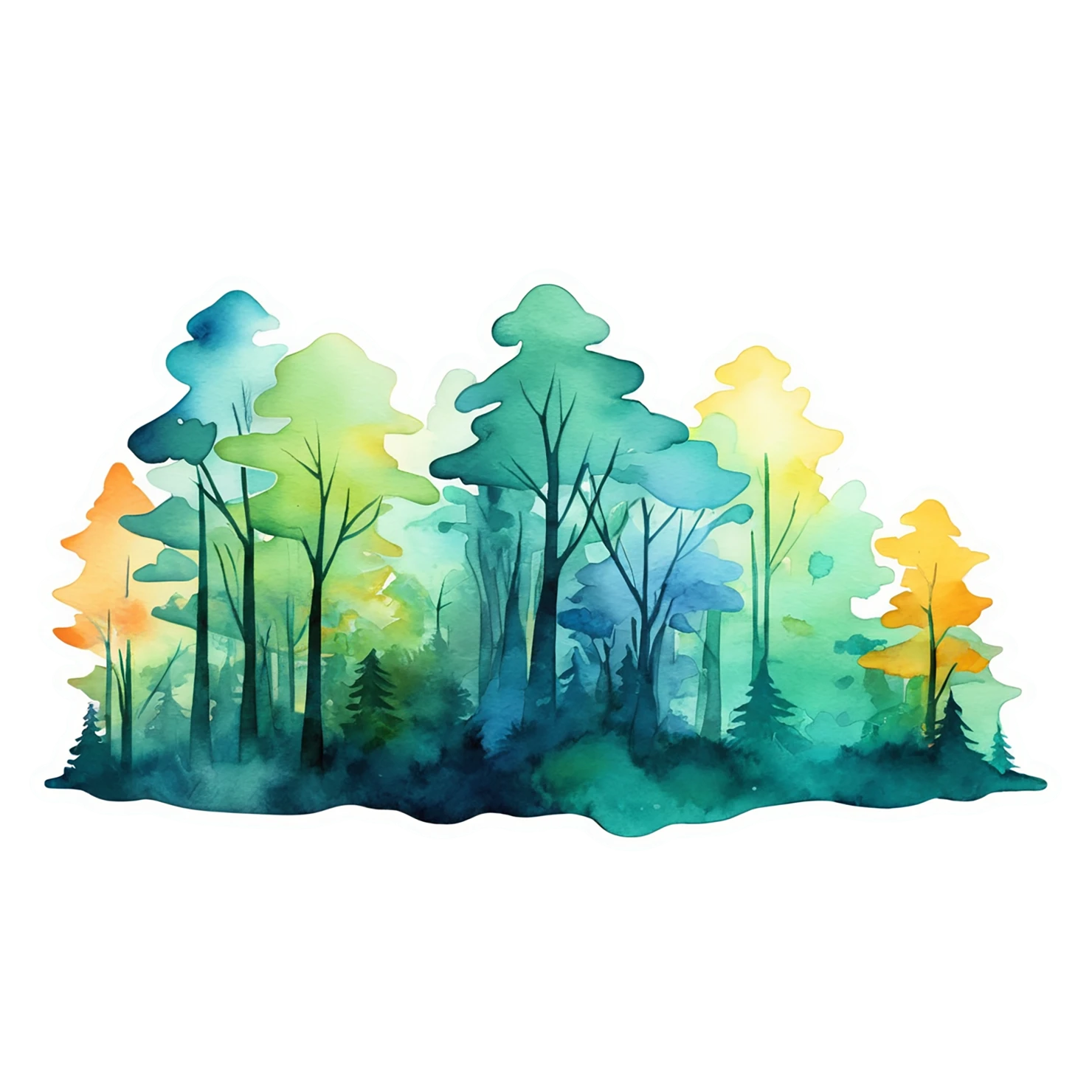 Forest watercolor sticker isolated on transparent background #16540
