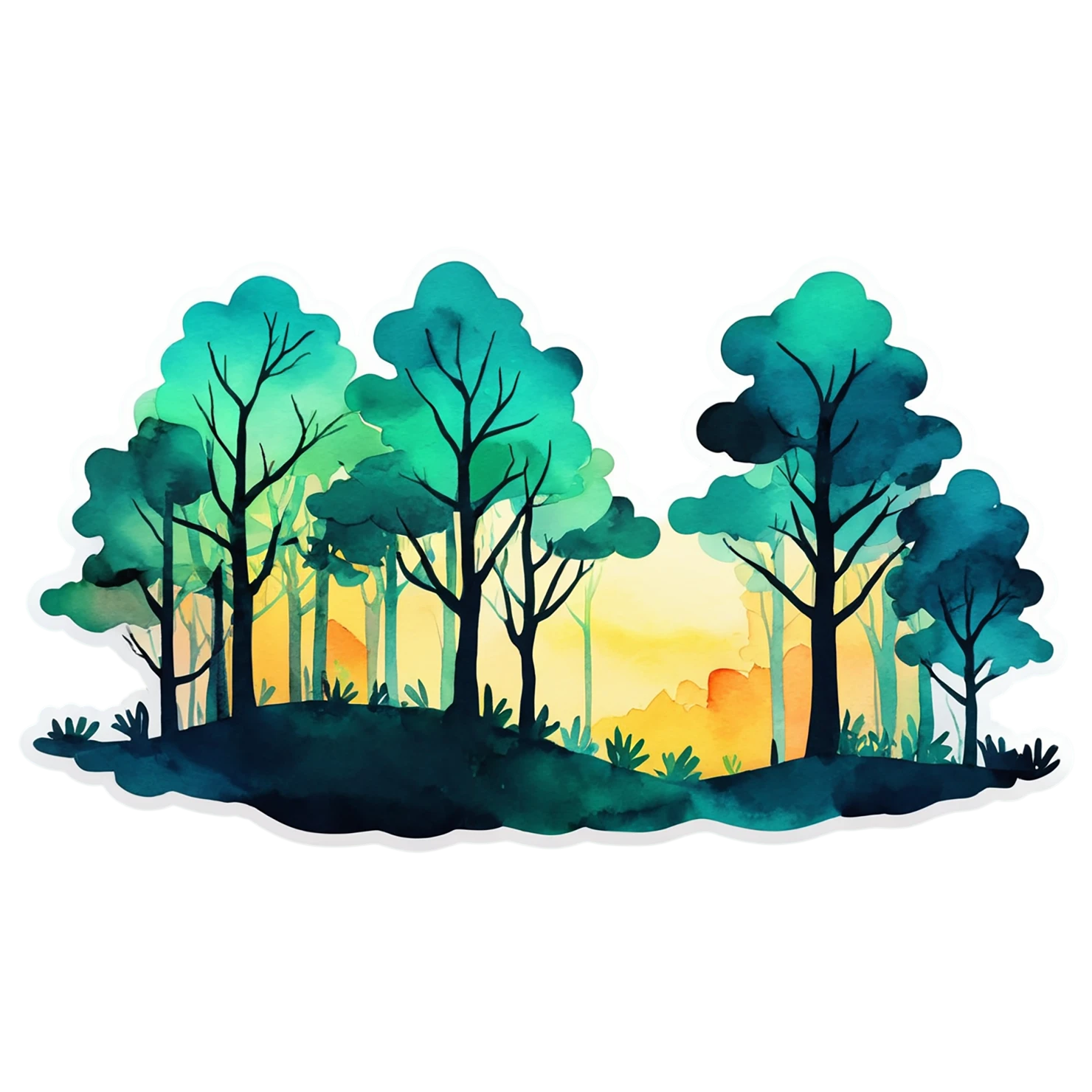Forest watercolor sticker isolated on transparent background #16544