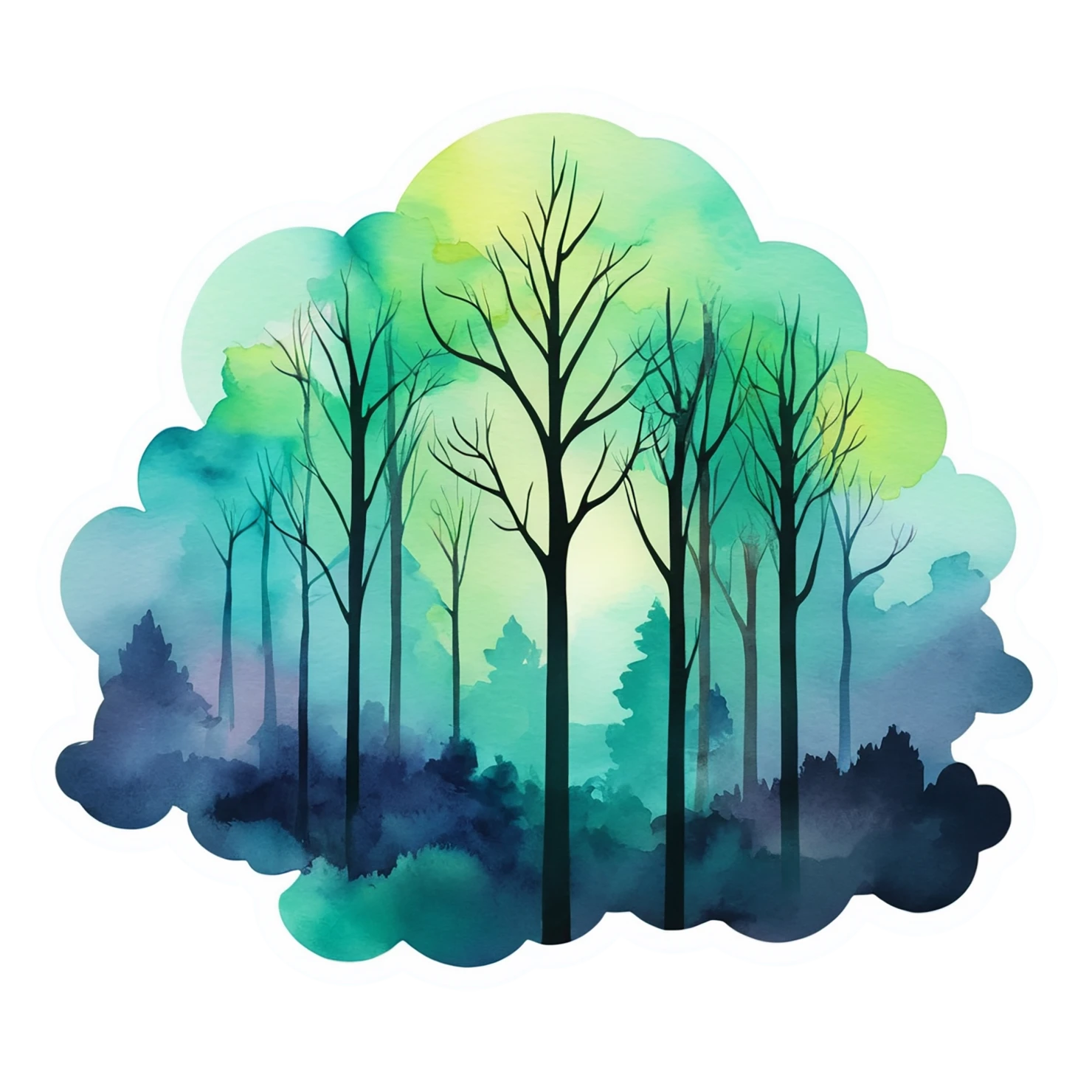 Forest watercolor sticker isolated on transparent background #16552