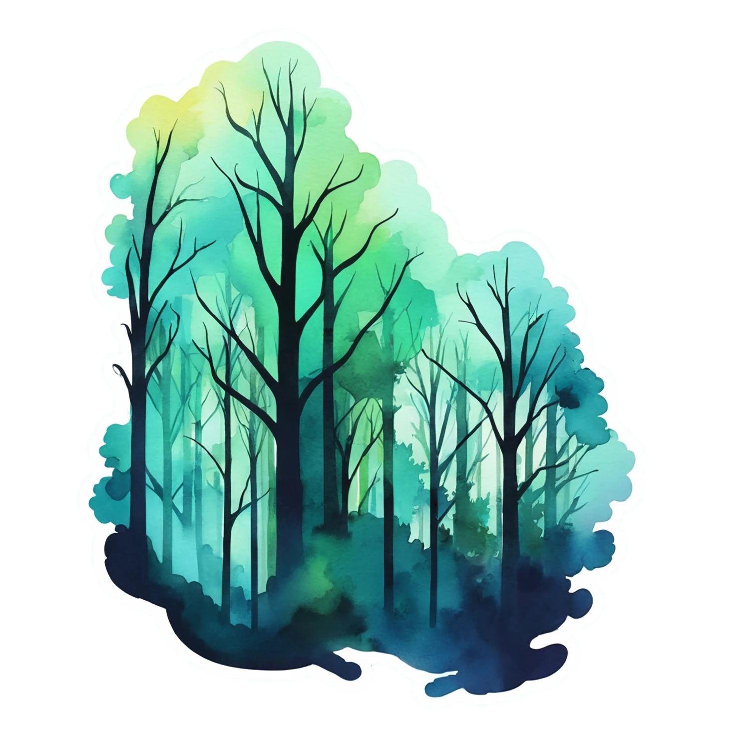 Forest watercolor sticker isolated on transparent background #16561