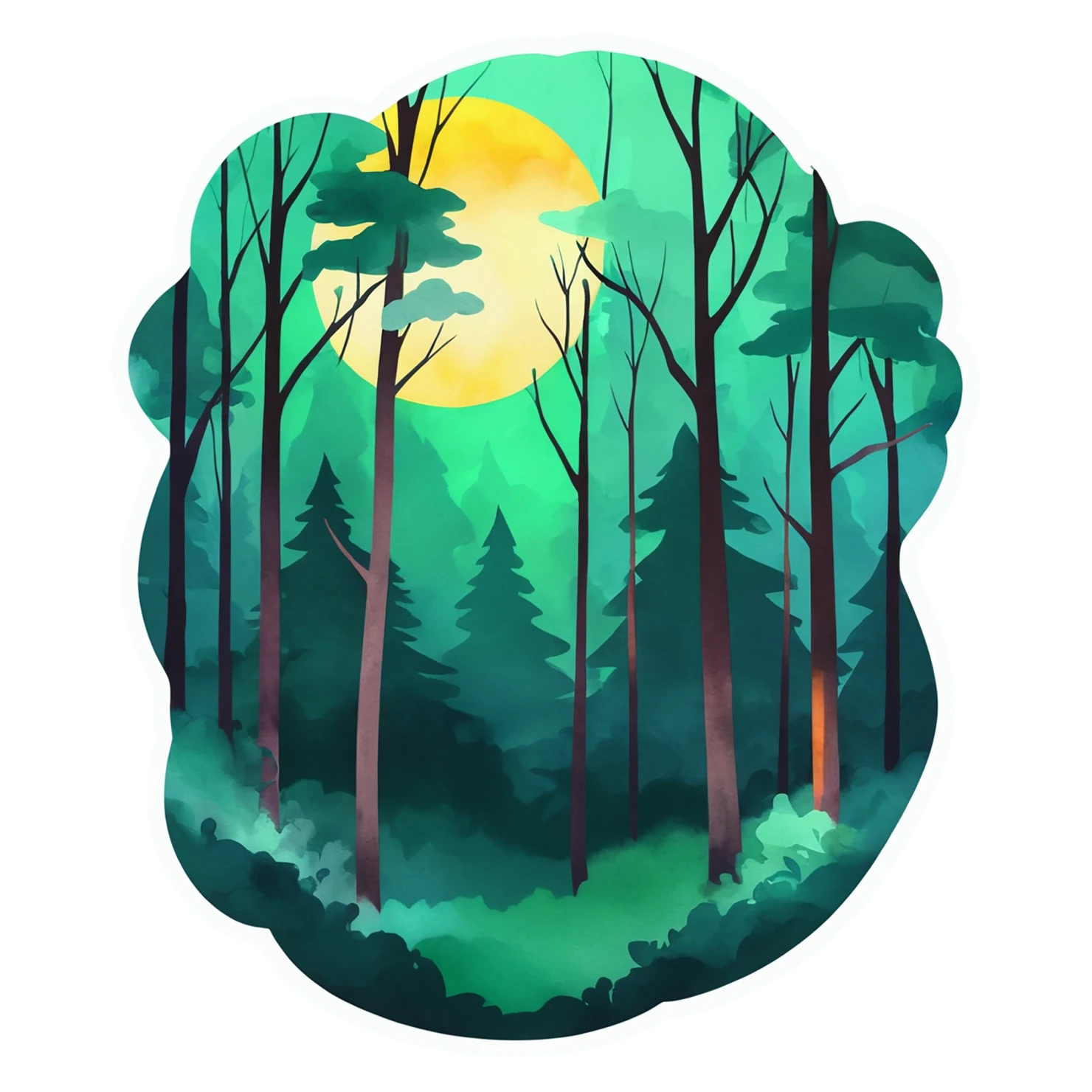 Forest watercolor sticker isolated on transparent background #16571