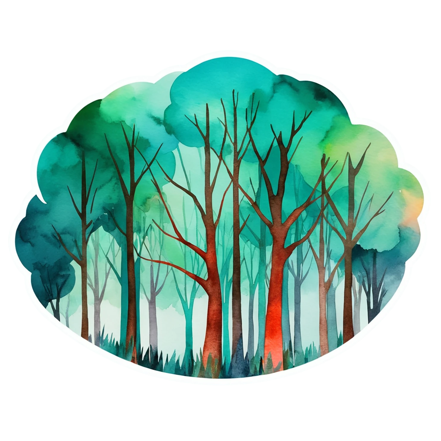 Forest watercolor sticker isolated on transparent background #16573