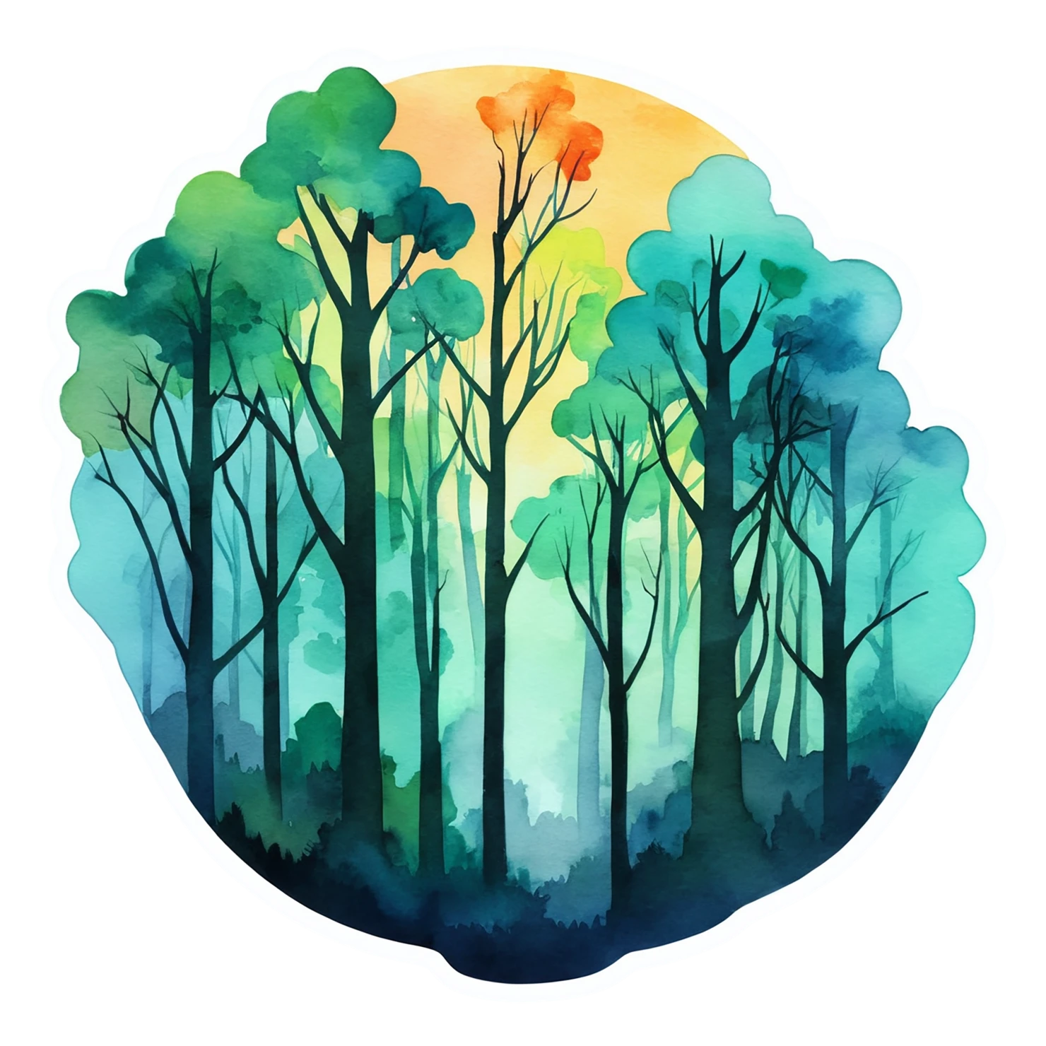Forest watercolor sticker isolated on transparent background #16576