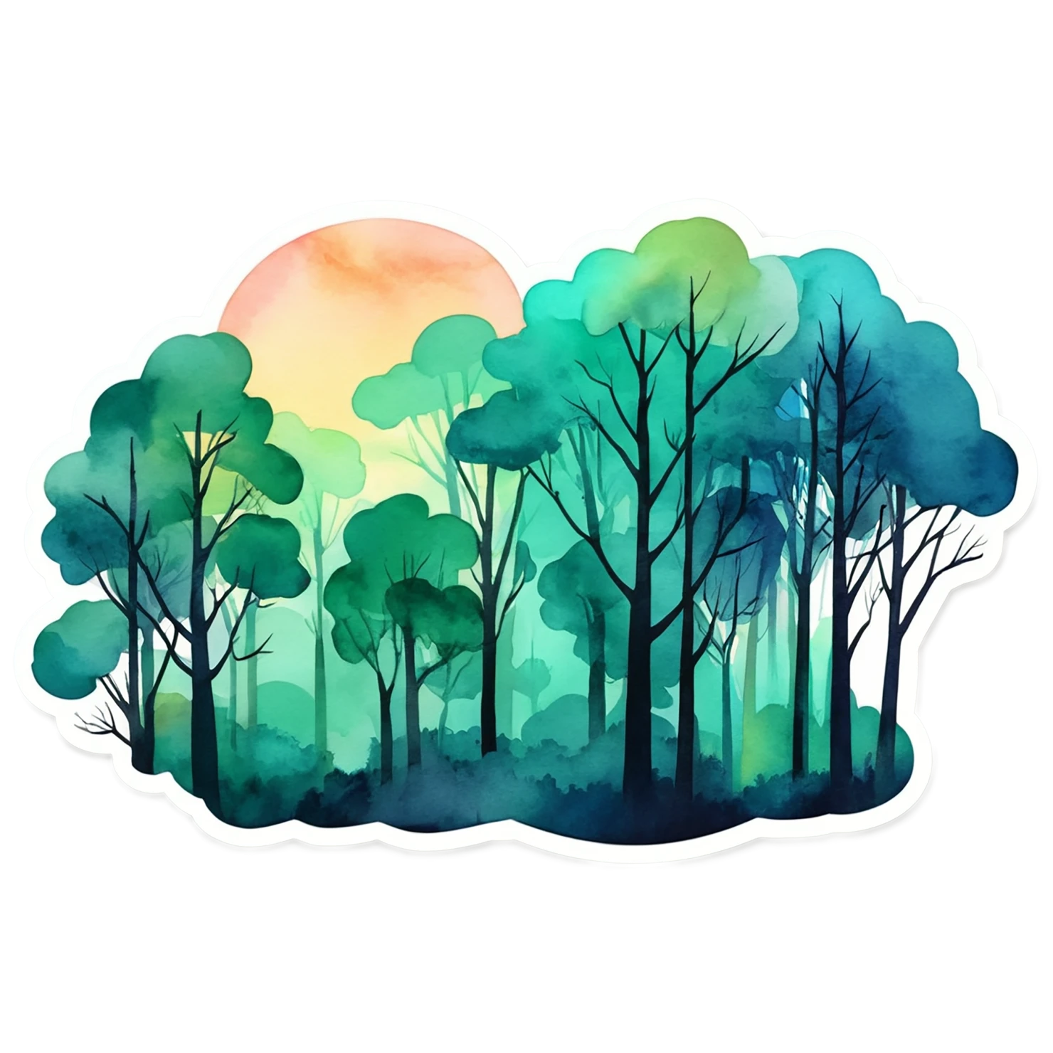 Forest watercolor sticker isolated on transparent background #16578