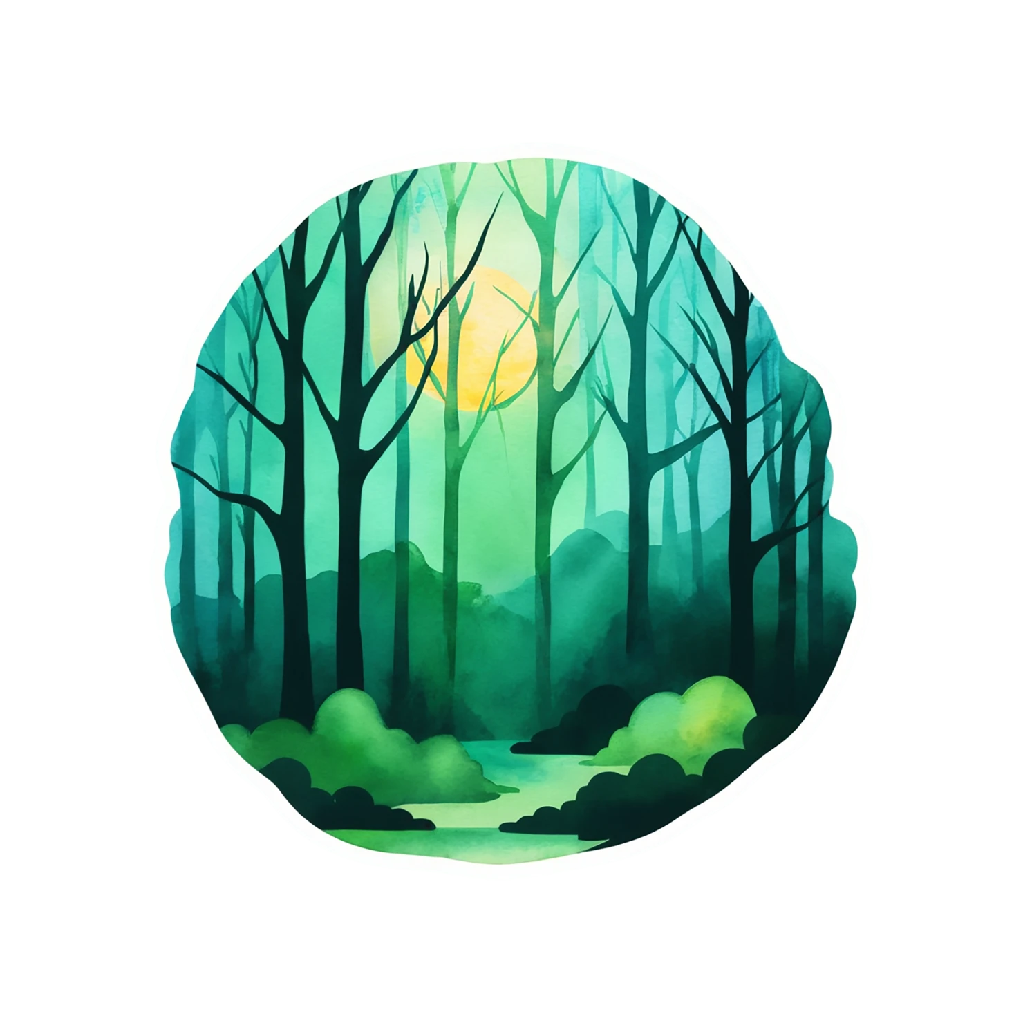 Forest watercolor sticker isolated on transparent background #16580