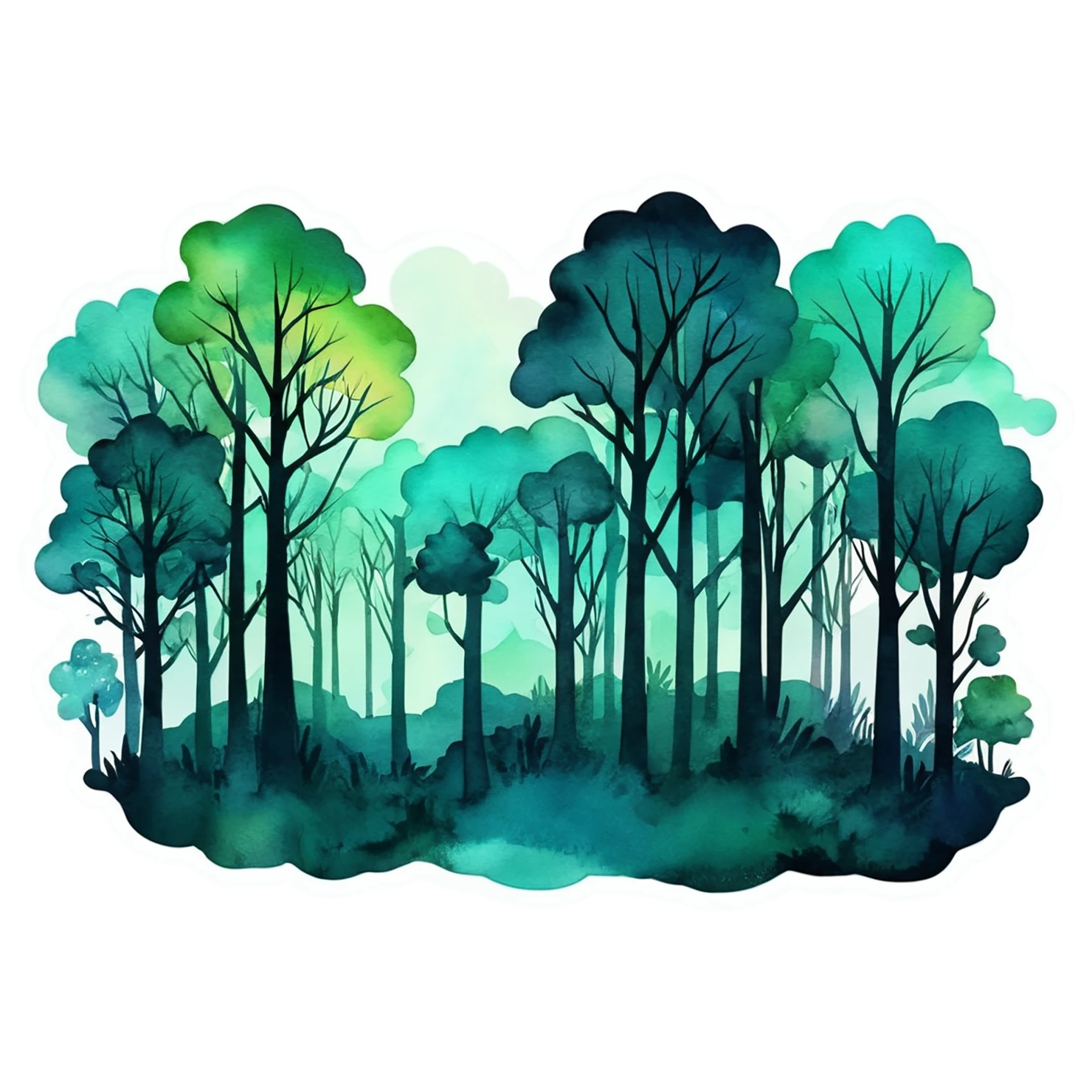 Forest watercolor sticker isolated on transparent background #16584