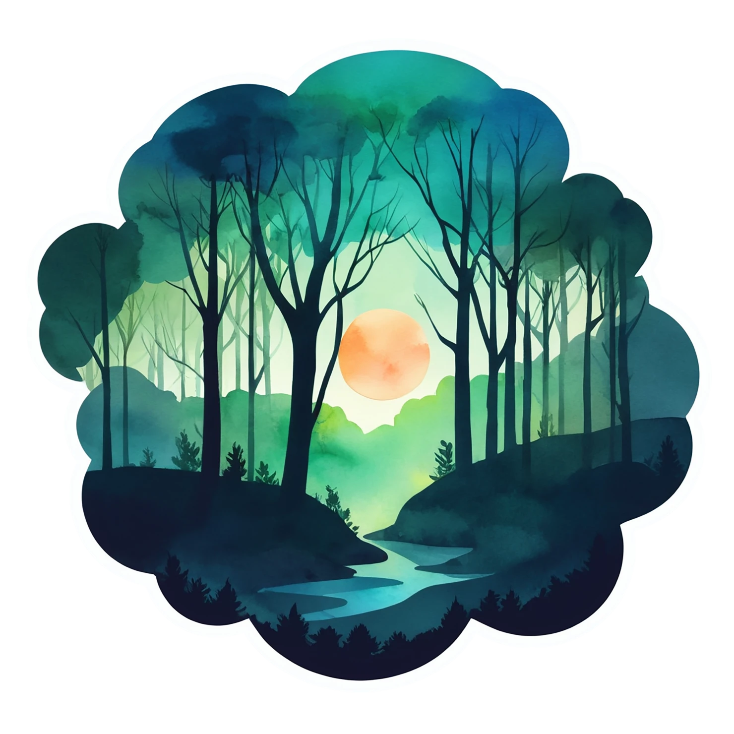 Forest watercolor sticker isolated on transparent background #16586
