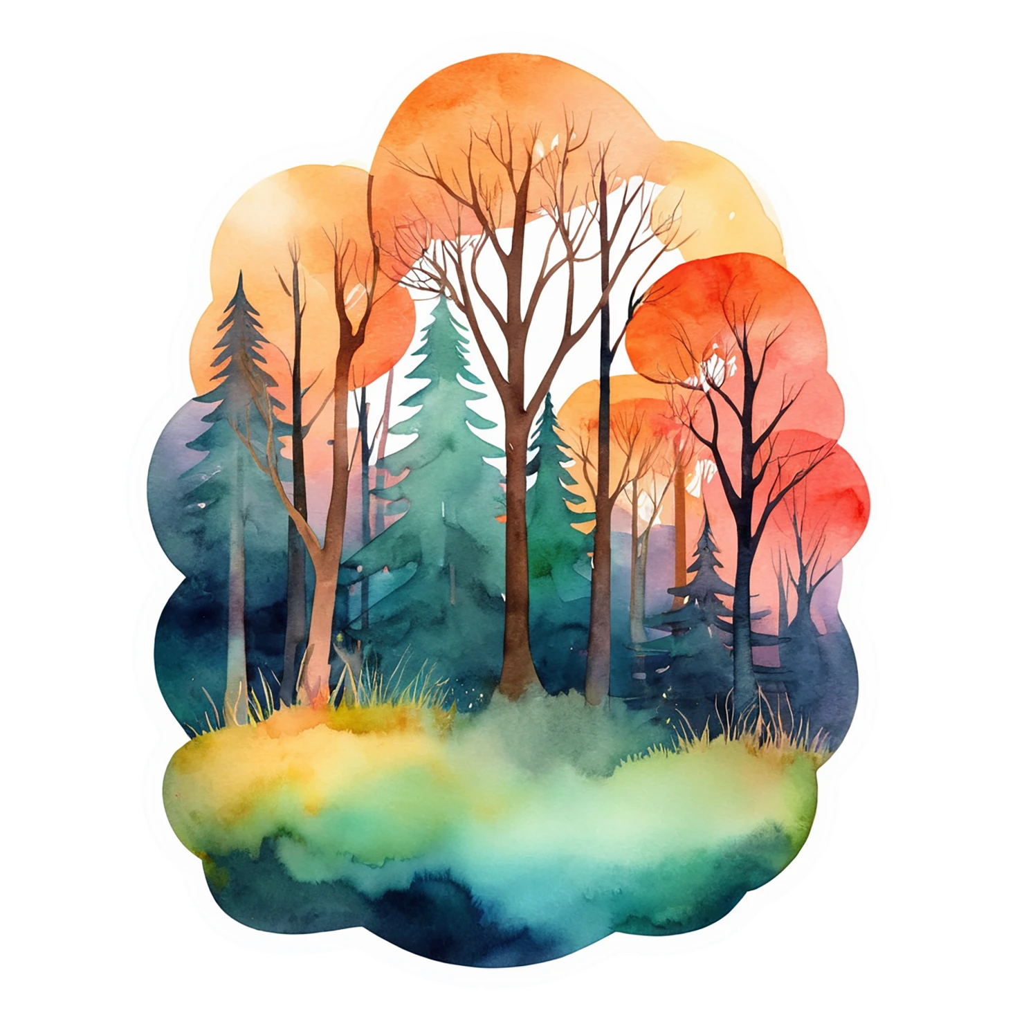Forest watercolor sticker isolated on transparent background #16588