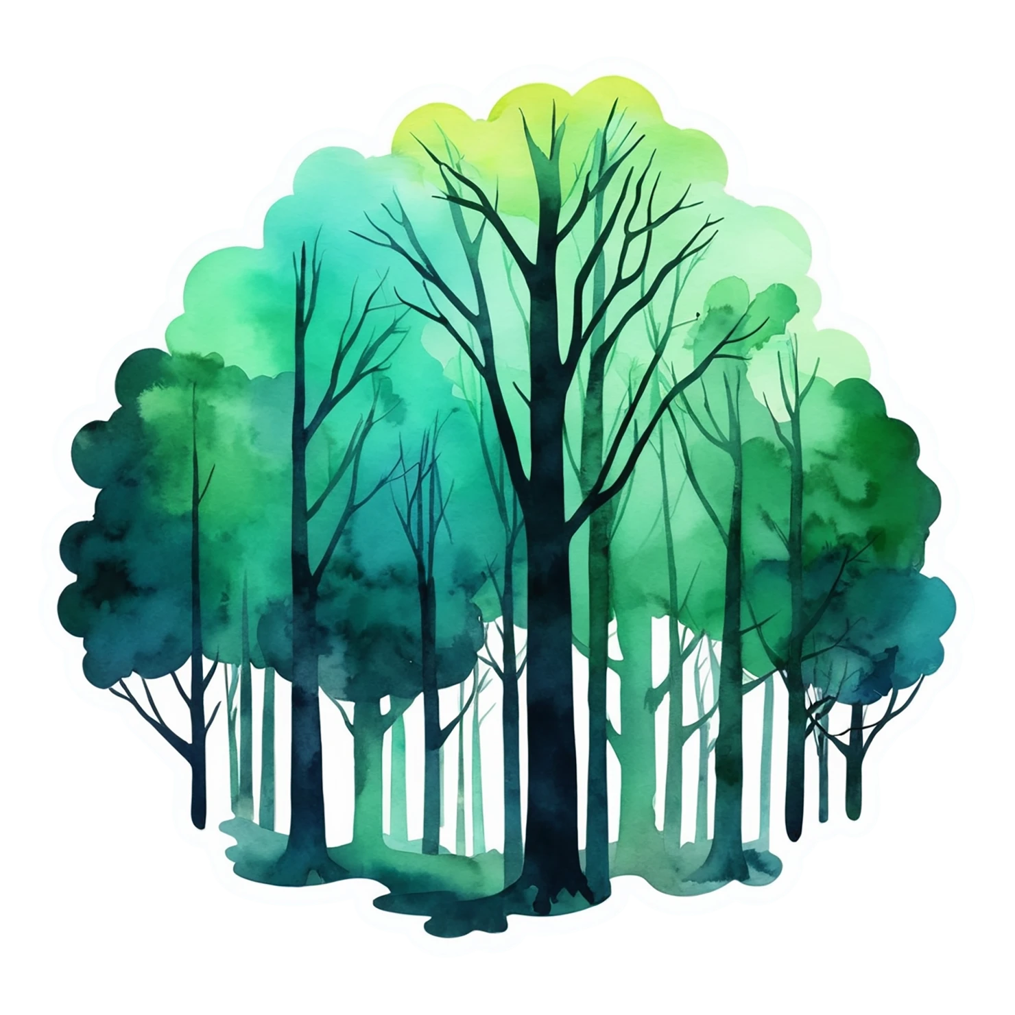 Forest watercolor sticker isolated on transparent background #16589