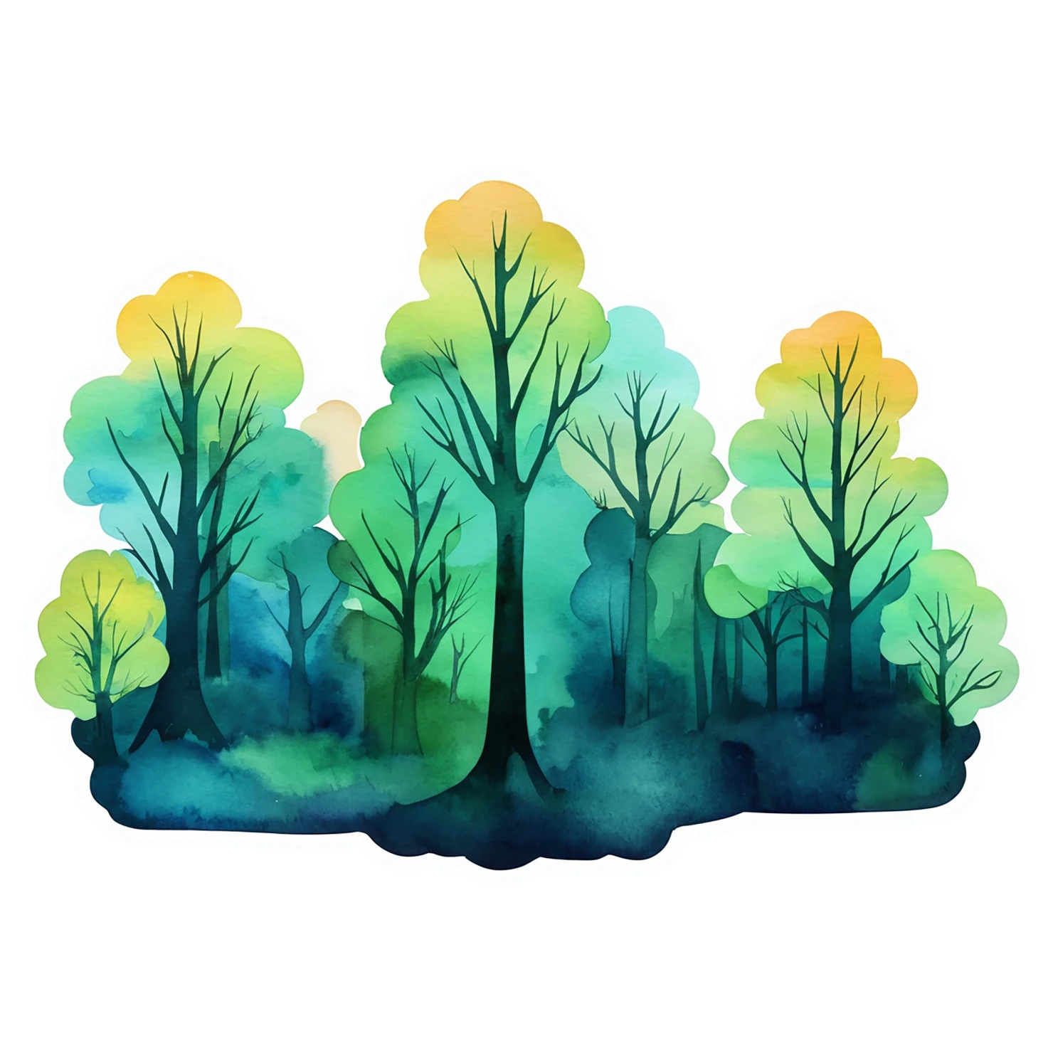 Forest watercolor sticker isolated on transparent background #16592