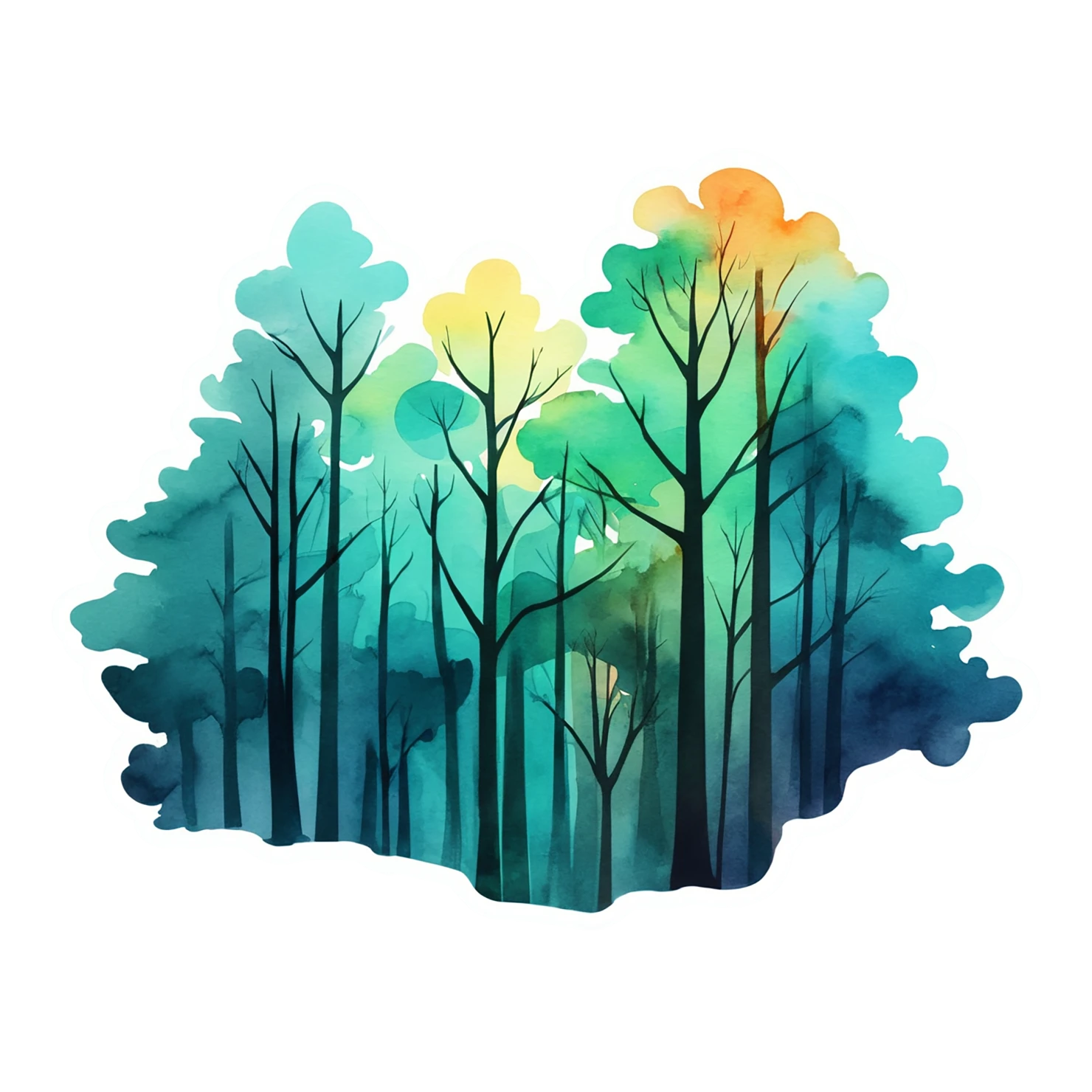 Forest watercolor sticker isolated on transparent background #16594