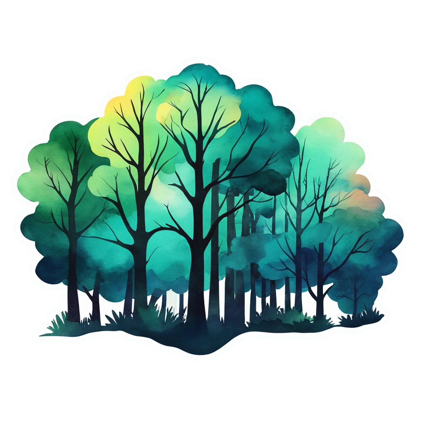 Forest watercolor sticker isolated on transparent background #16610