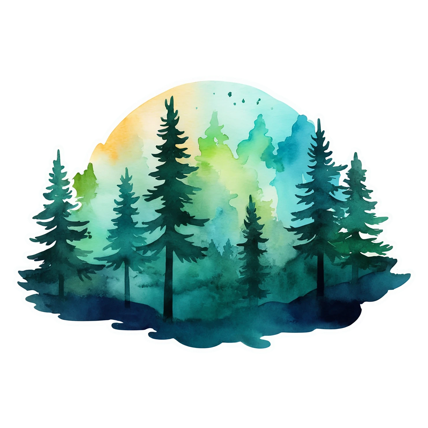 Forest watercolor sticker isolated on transparent background #16614