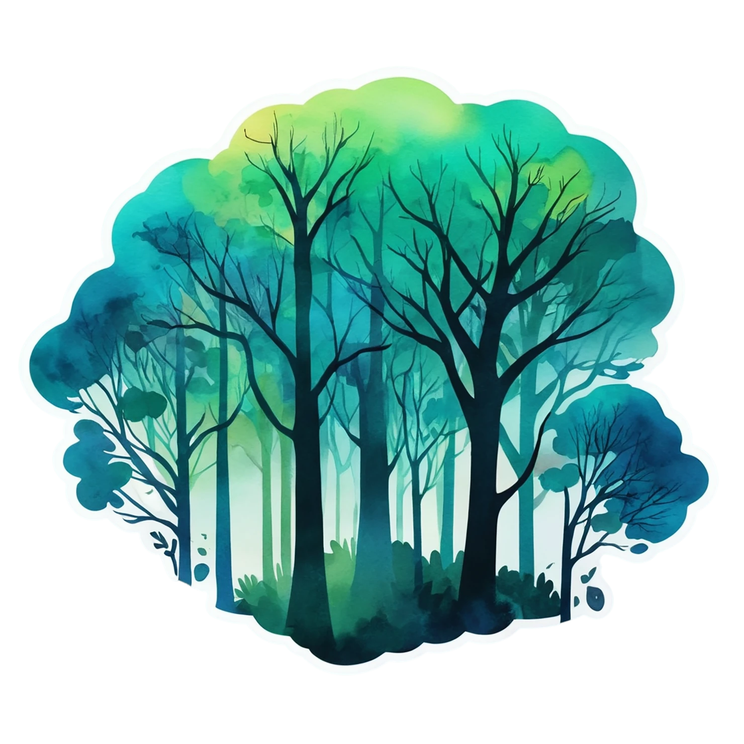 Forest watercolor sticker isolated on transparent background #16616