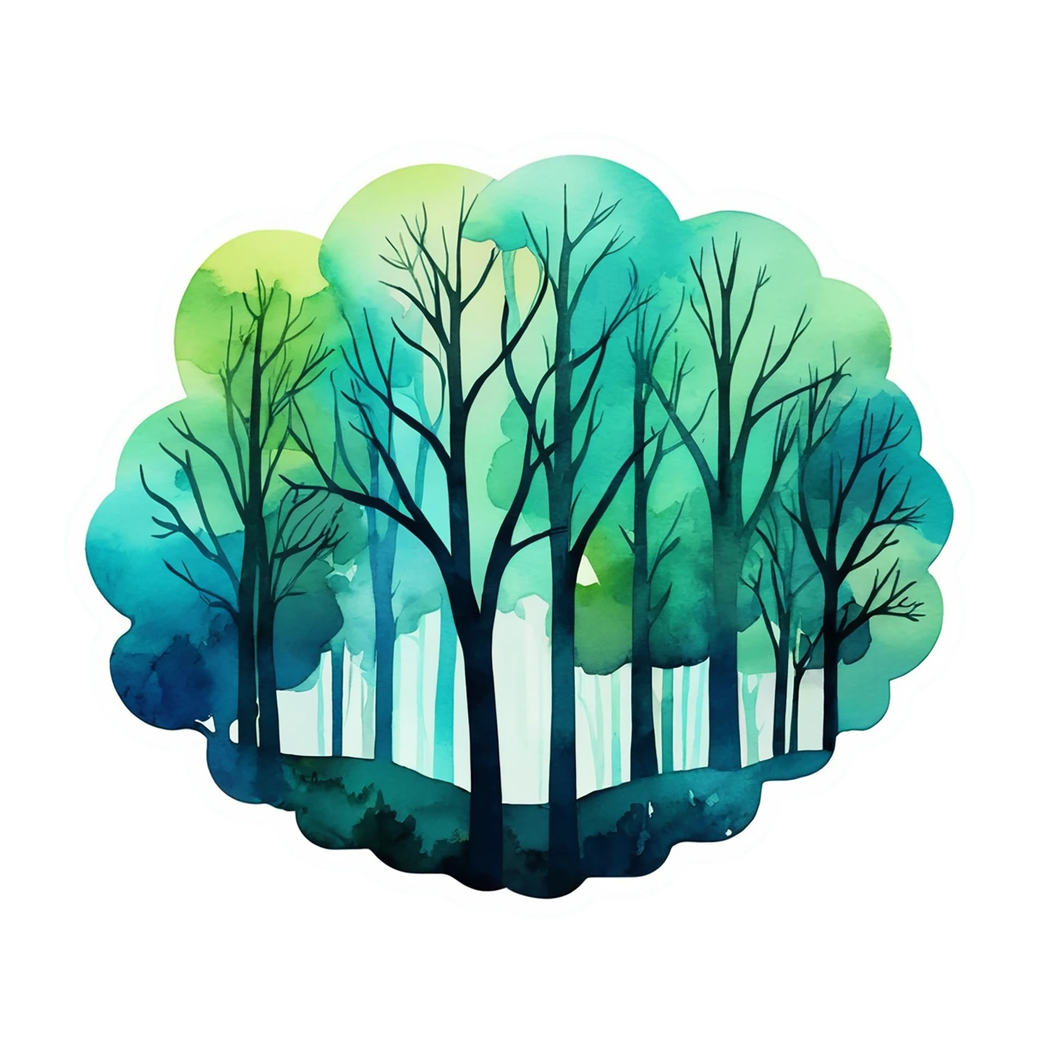 Forest watercolor sticker isolated on transparent background #16617
