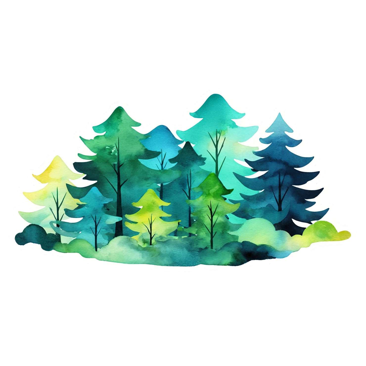 Forest watercolor sticker isolated on transparent background #16619