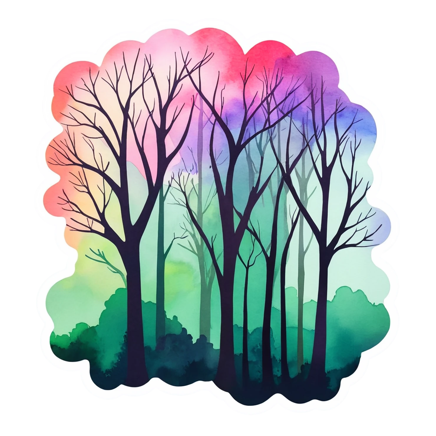Forest watercolor sticker isolated on transparent background #16620
