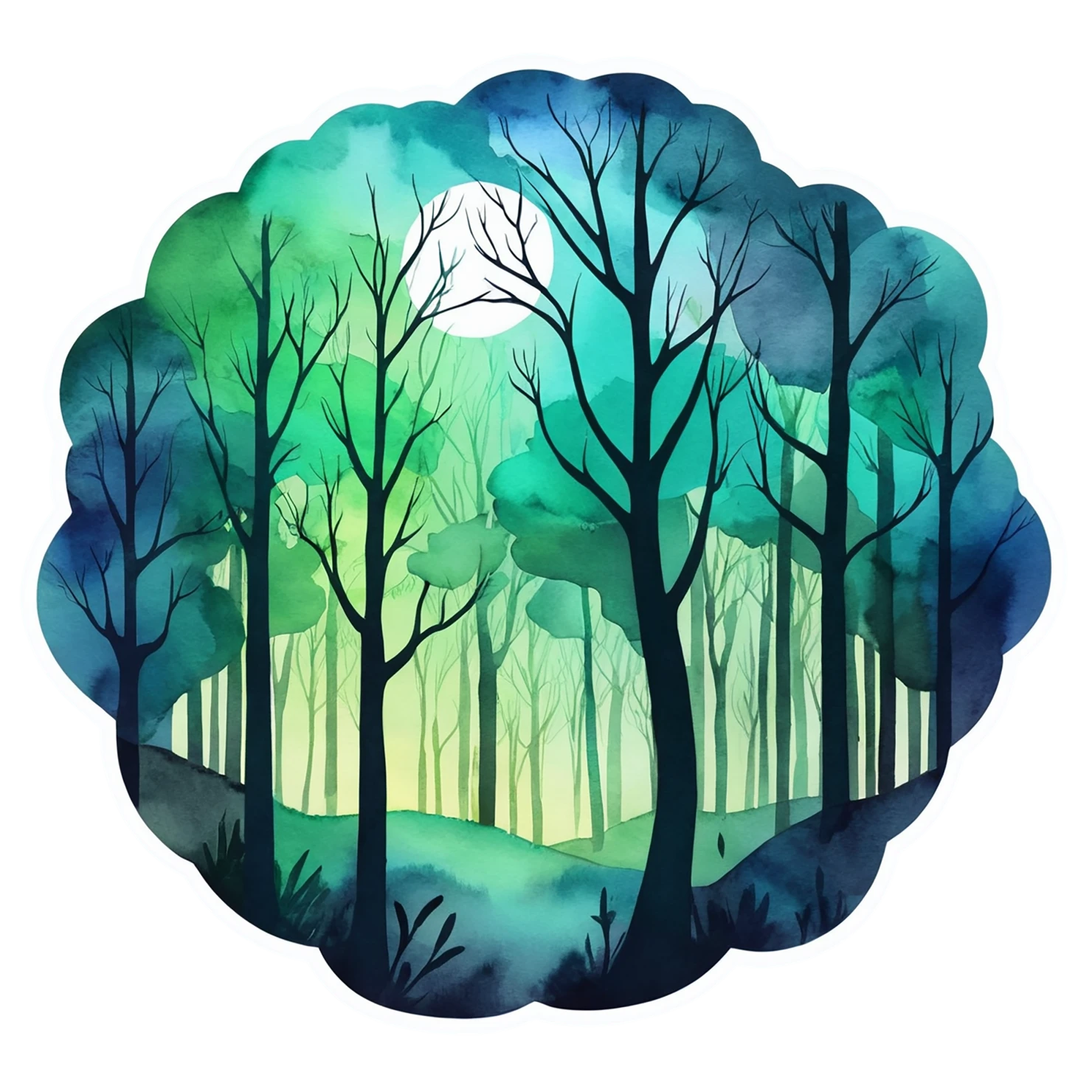 Forest watercolor sticker isolated on transparent background #16635