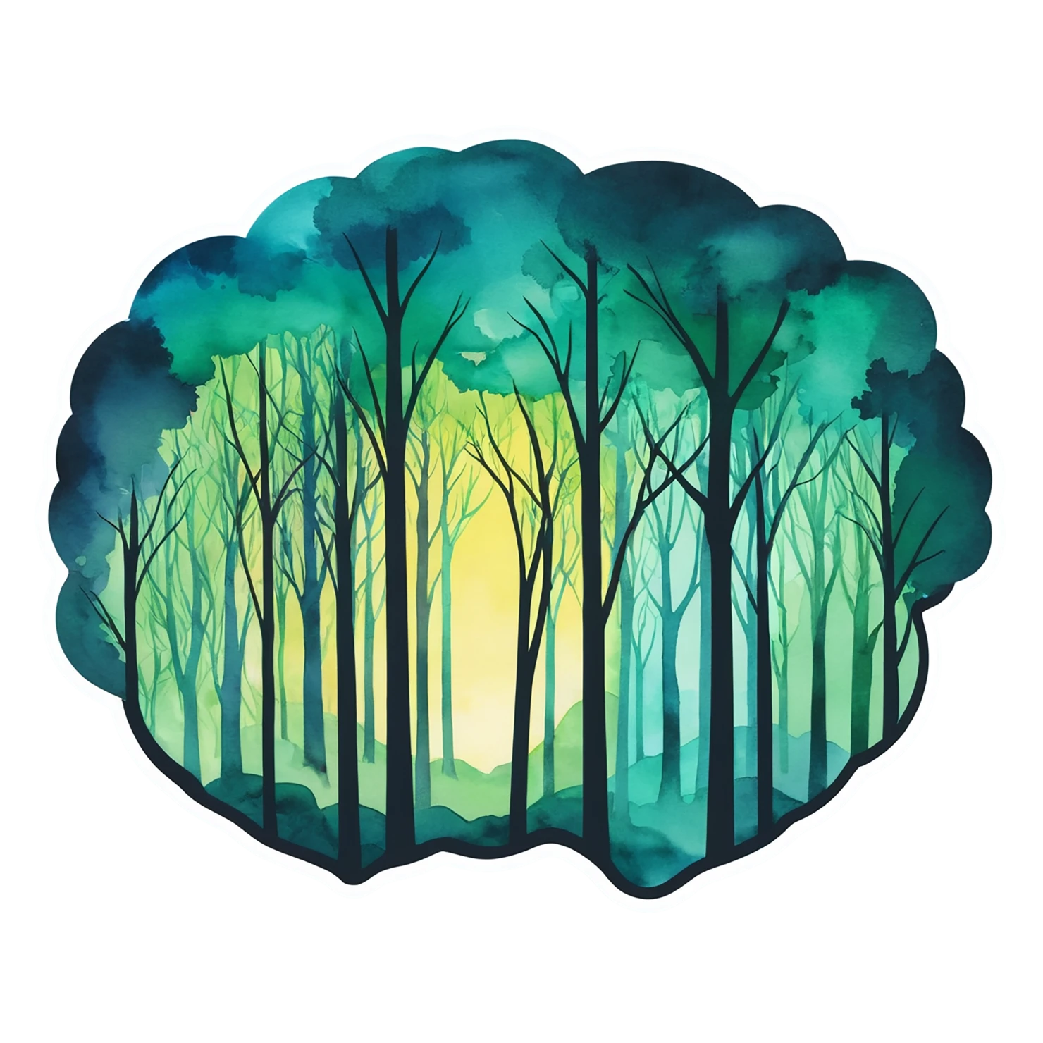 Forest watercolor sticker isolated on transparent background #16637