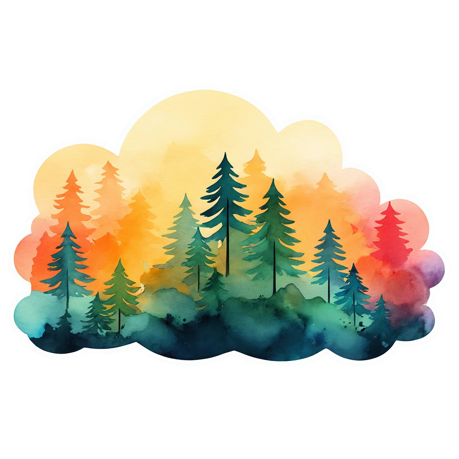 Forest watercolor sticker isolated on transparent background #16642