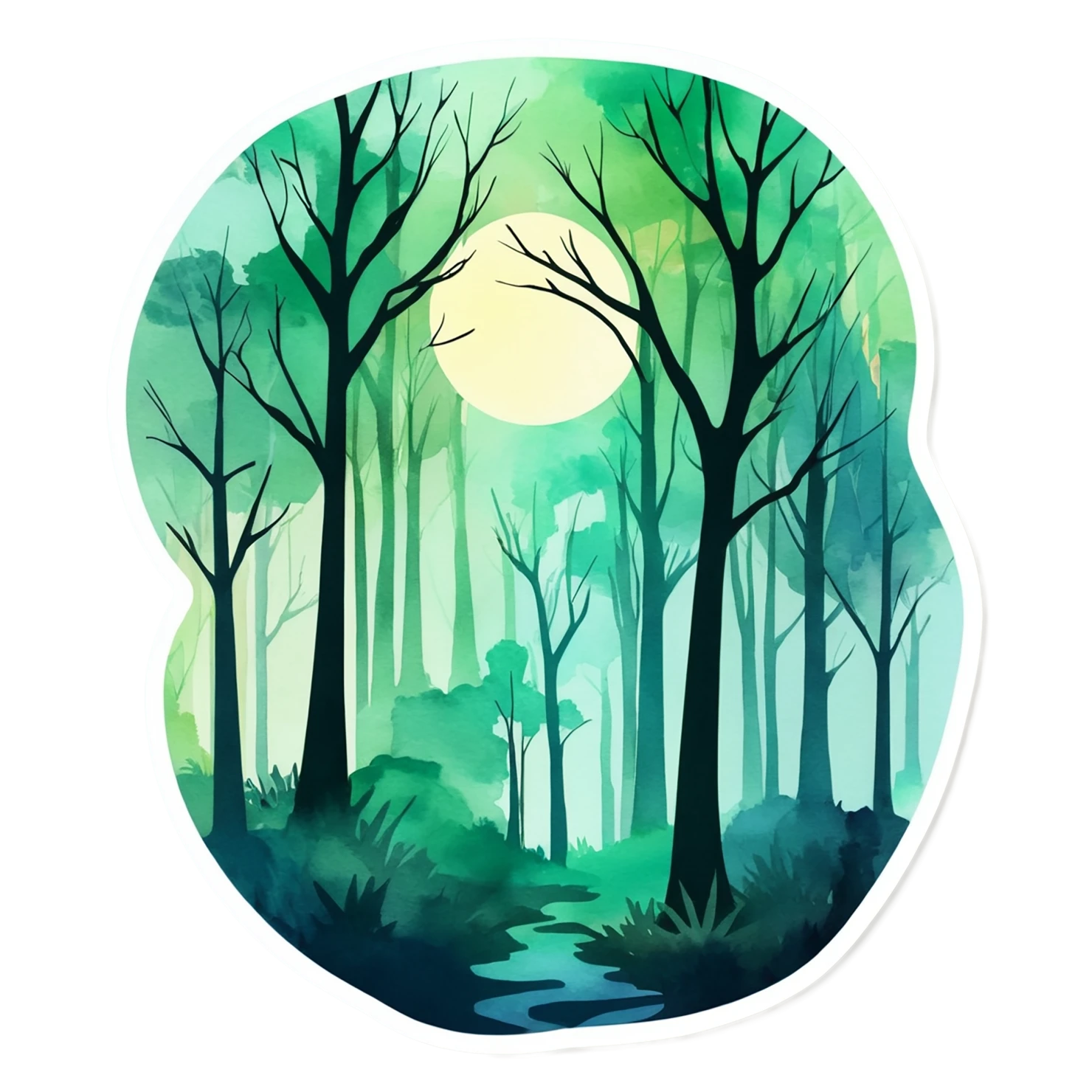 Forest watercolor sticker isolated on transparent background #16643