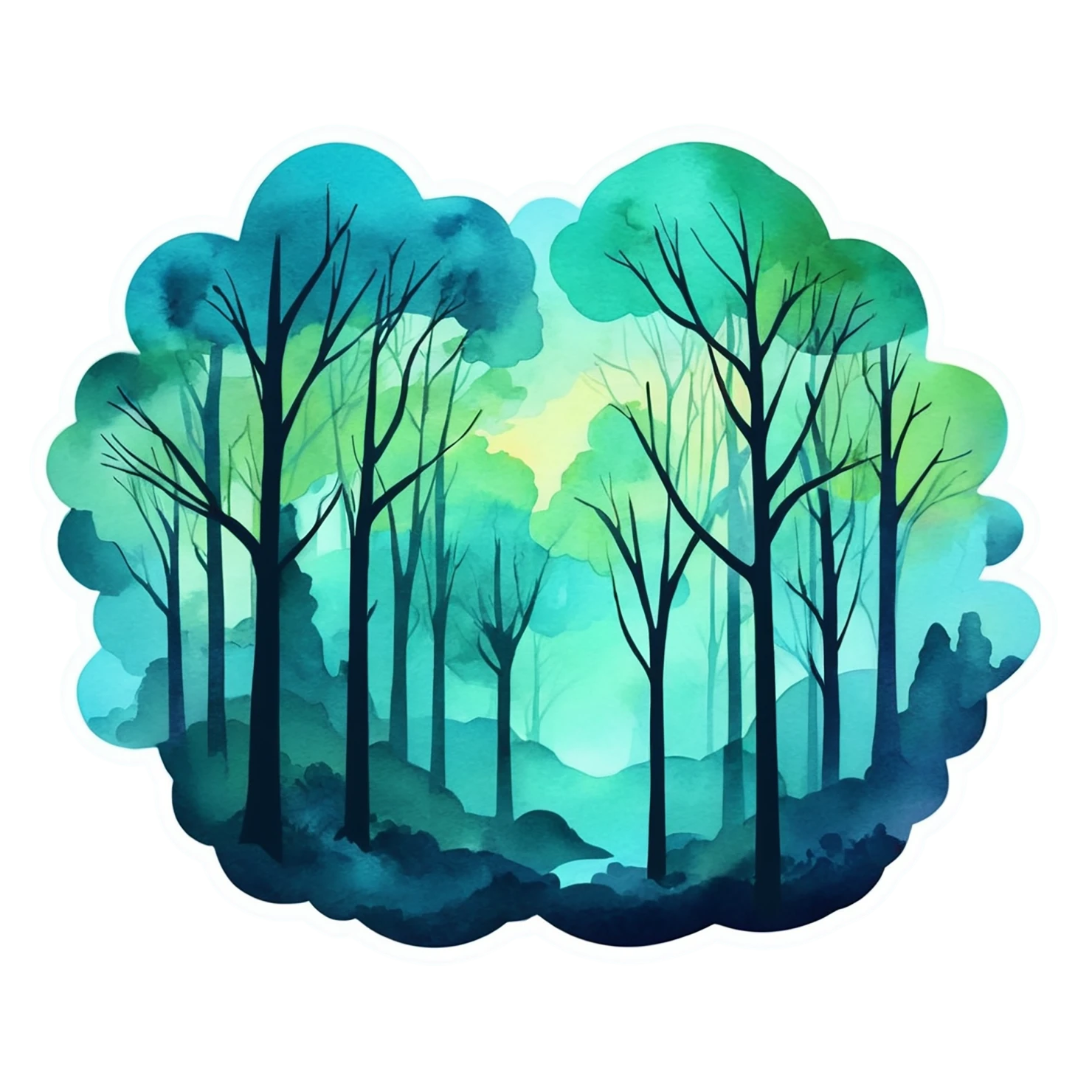 Forest watercolor sticker isolated on transparent background #16644