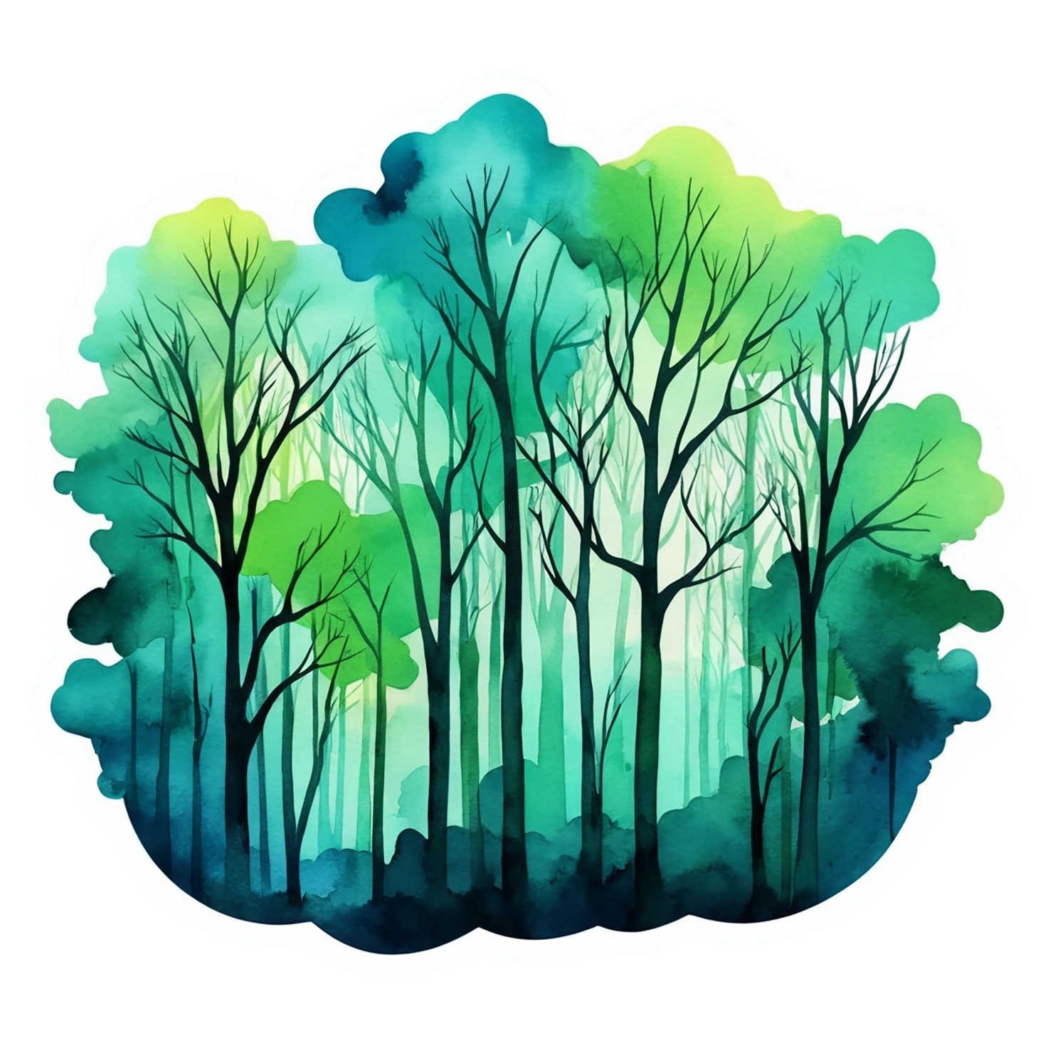 Forest watercolor sticker isolated on transparent background #16651