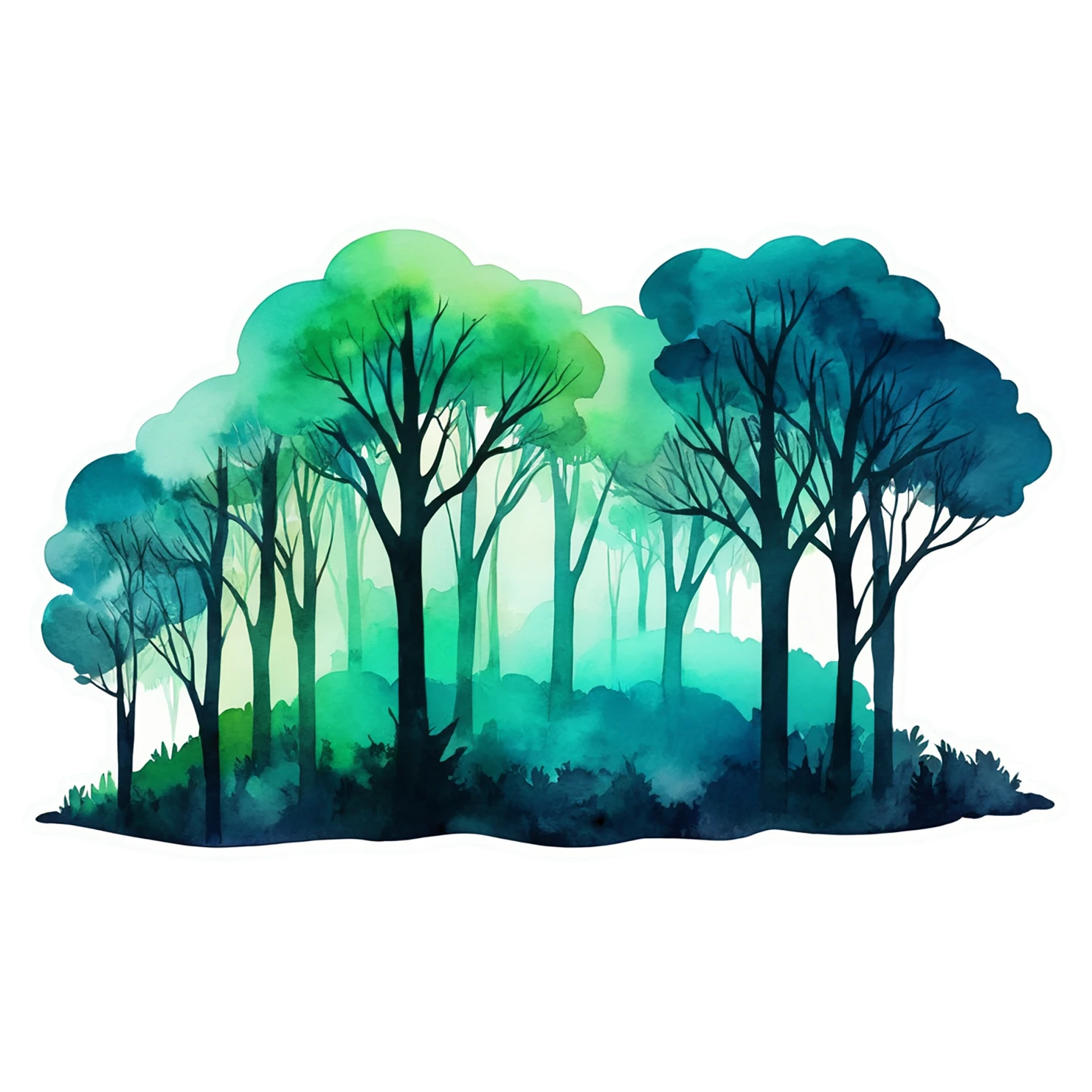 Forest watercolor sticker isolated on transparent background #16682
