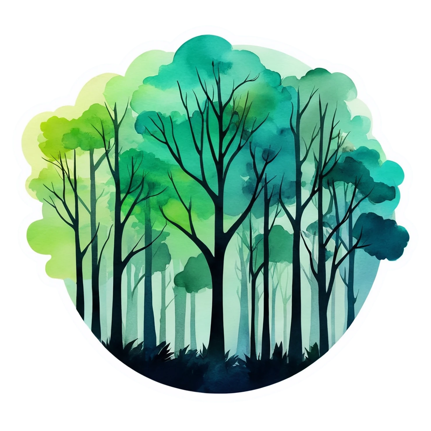 Forest watercolor sticker isolated on transparent background #16692